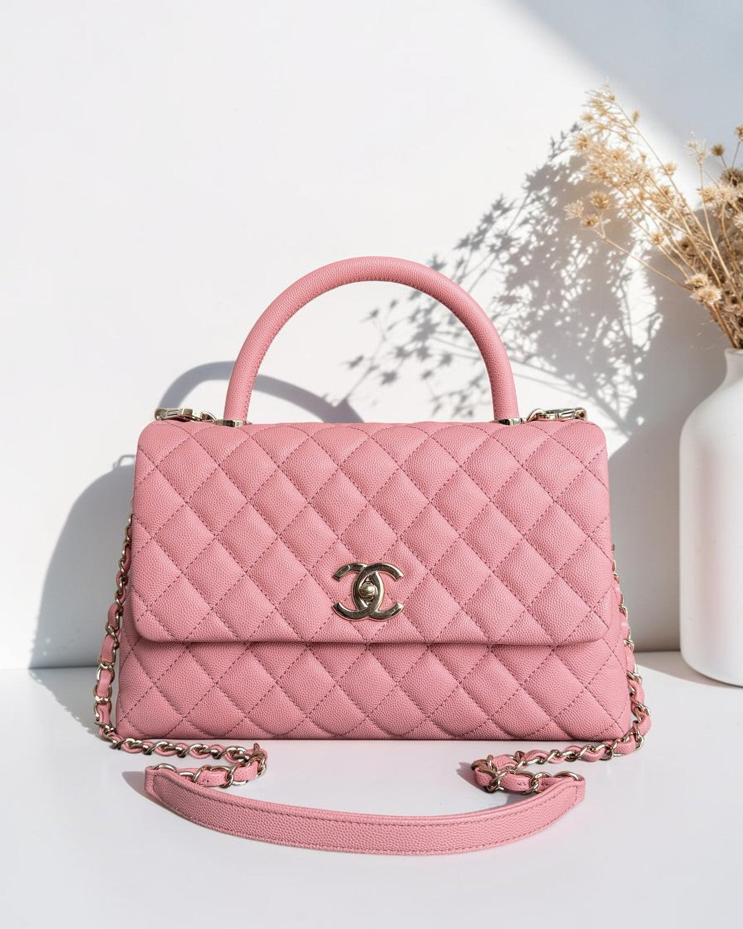 Chanel Coco Handle Medium - Caviar 29CM Quilted Pink Gold Hardware Series 27