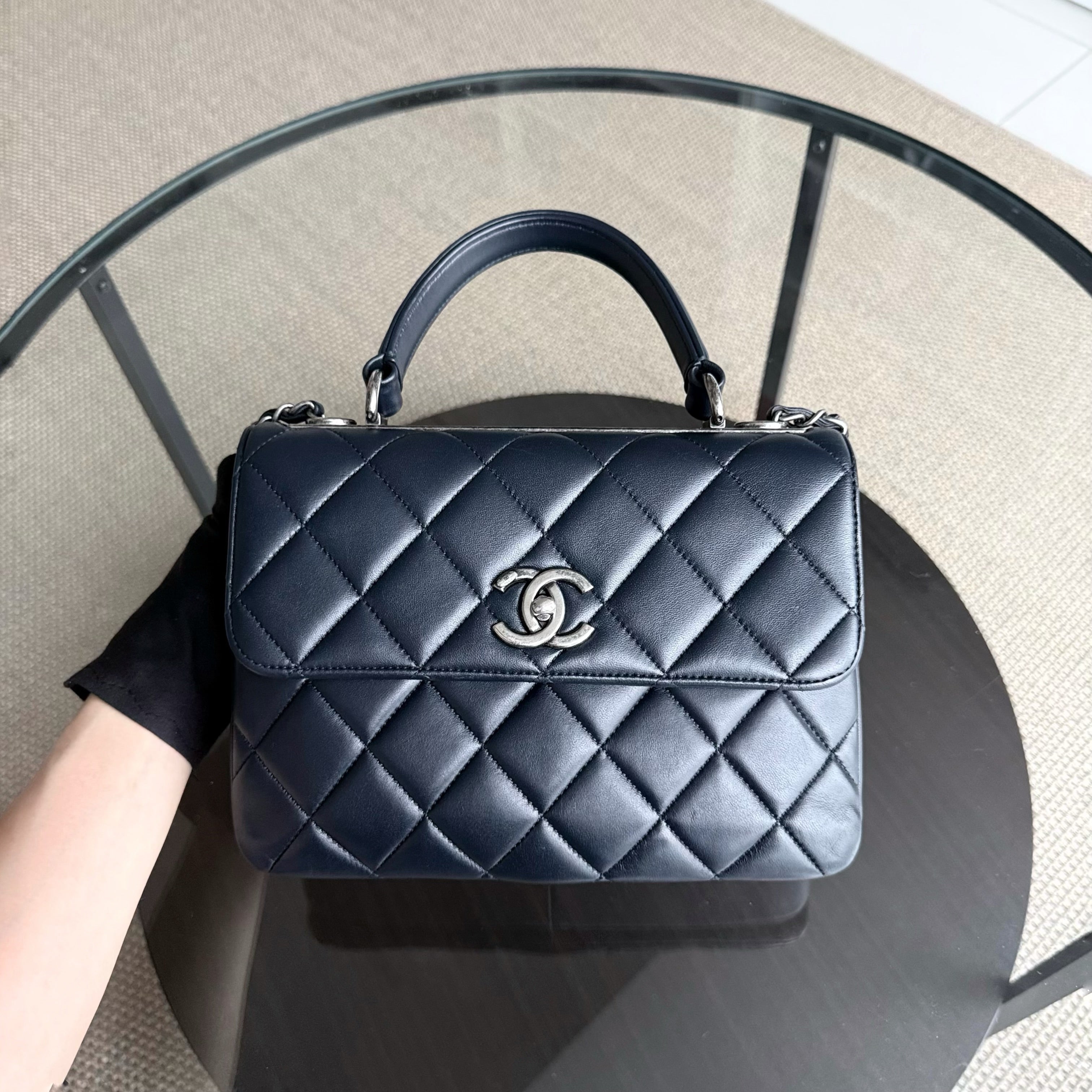 Chanel Trendy CC Small - Quilted Lambskin Dark Navy Blue Silver Hardware Series 21