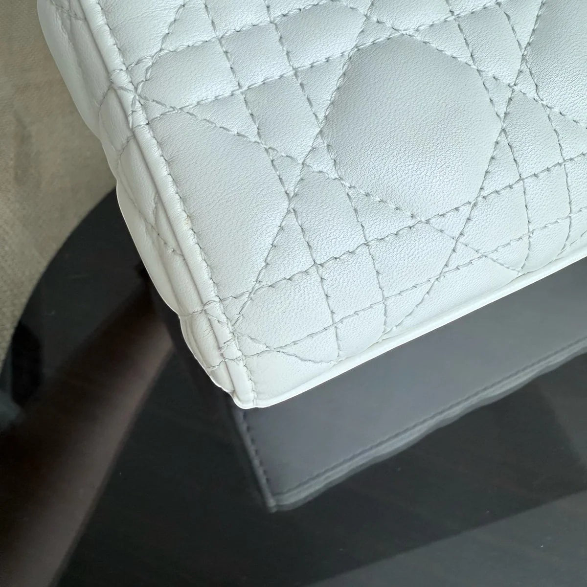 Dior D-Joy Medium - Cannage Lambskin White Gold Hardware