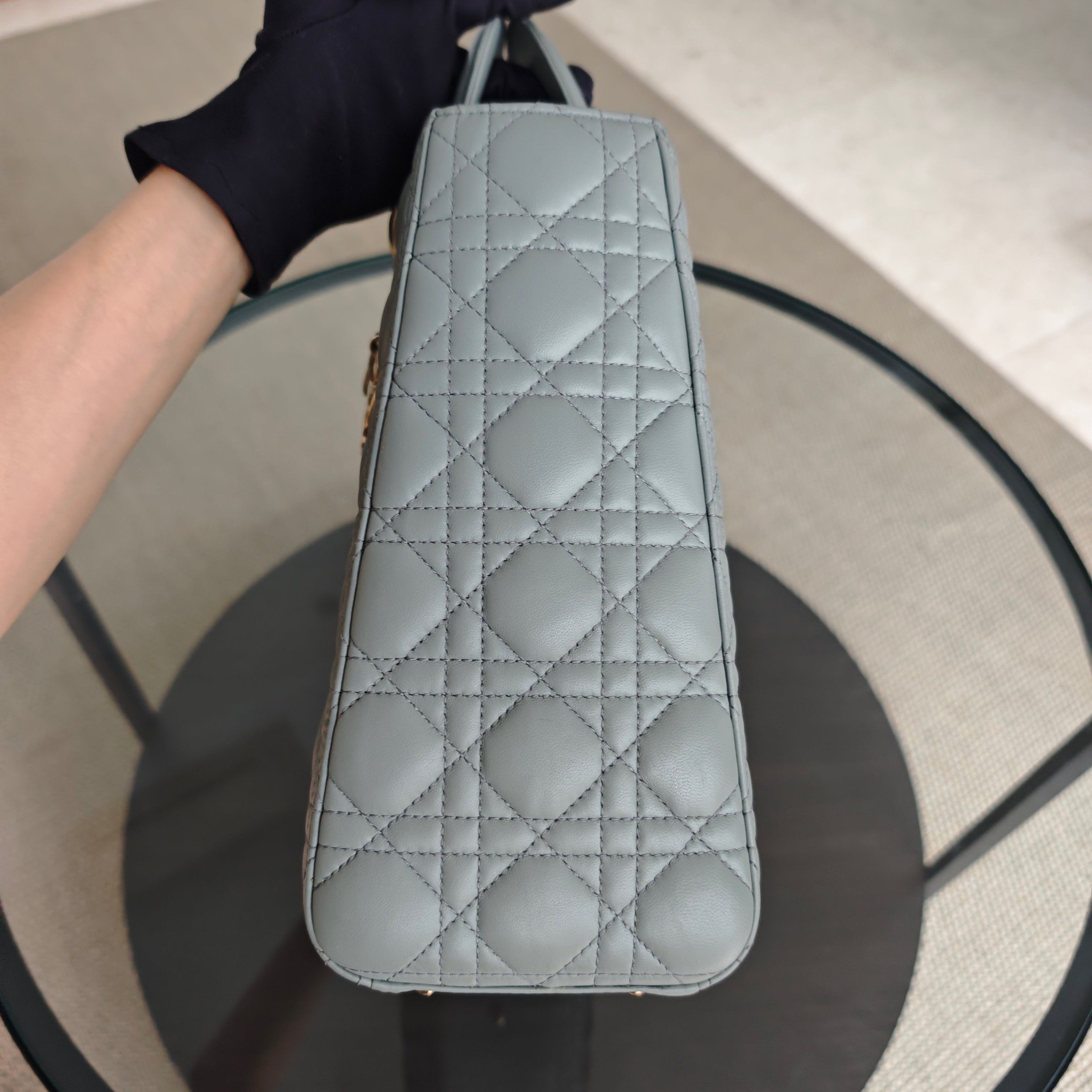 Dior Lady Large Flap - Canange Lambskin Haze Blue Gray Gold Hardware