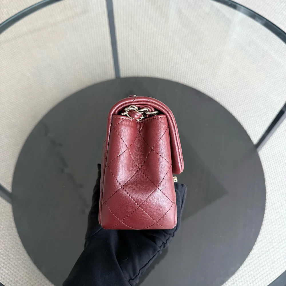 Chanel Classic Flap Mini Square - 17CM Quilted Lambskin Burgundy Gold Hardware Series 24