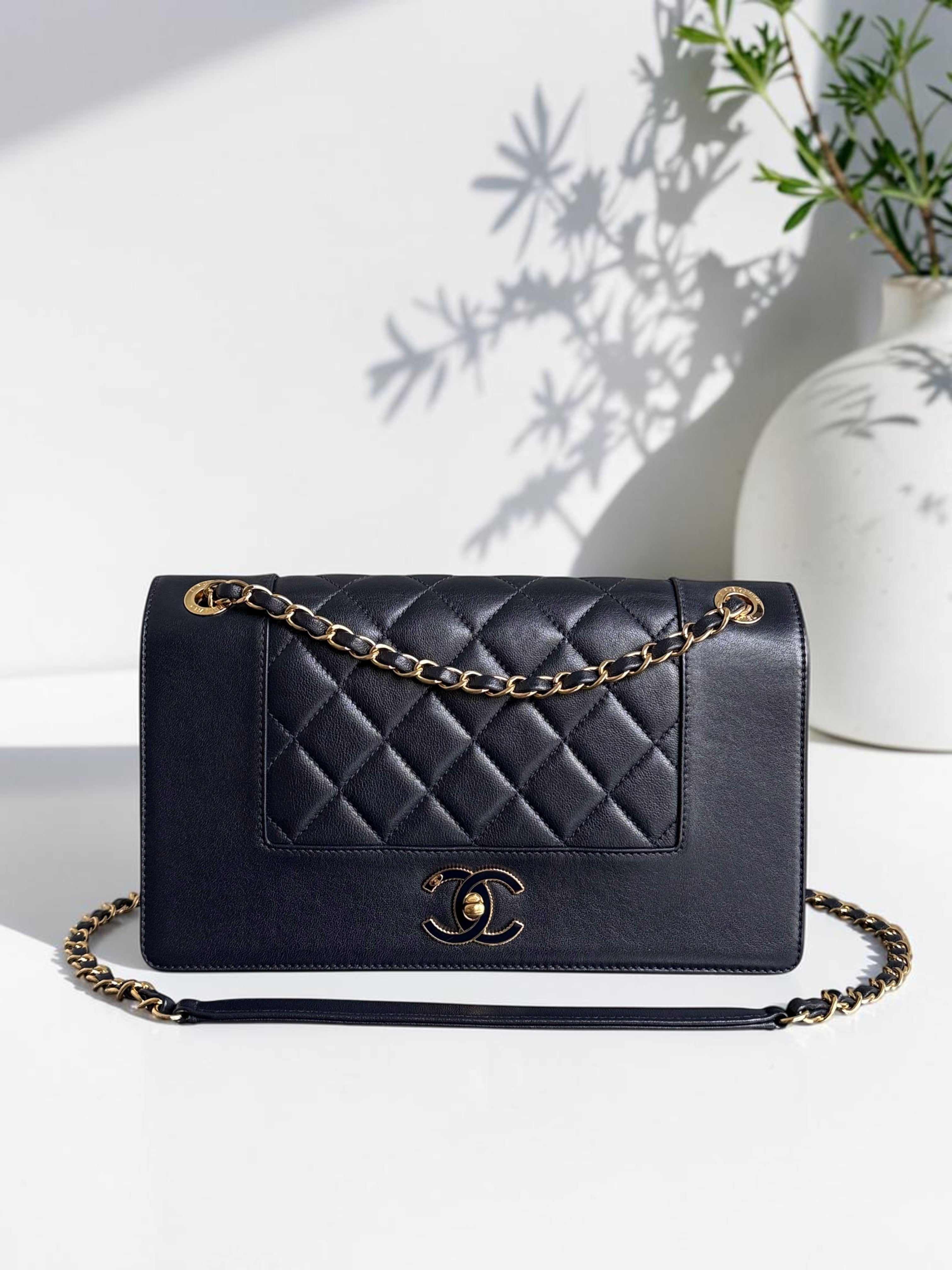 Chanel Seasonal Flap Mademoiselle - 28CM Quilted Lambskin Midnight Blue Gold Hardware Series 23