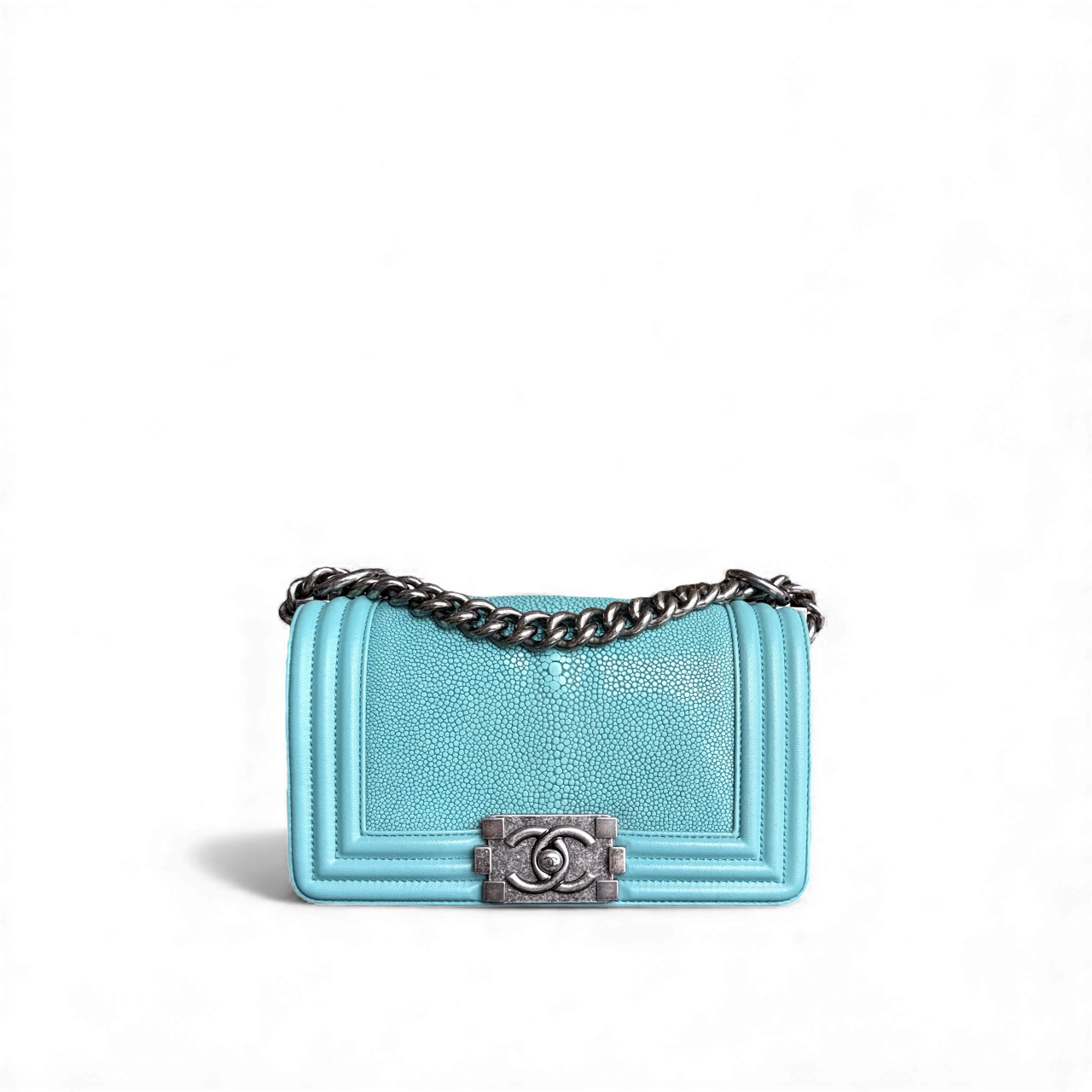 Chanel Boy Small - Stingray Light Blue Ruthenium Silver Hardware Series 22