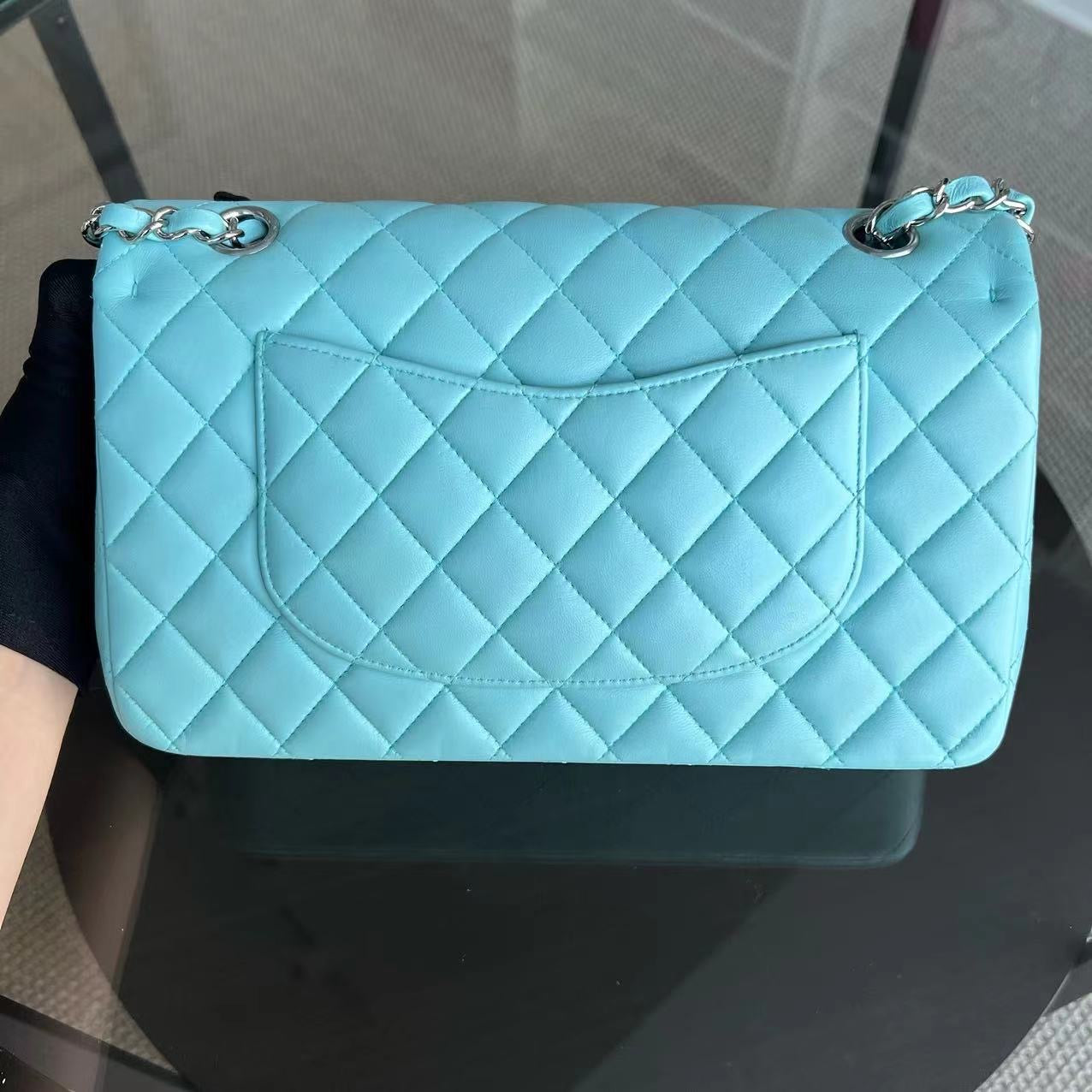 Chanel Classic Flap Medium - 25CM Quilted Lambskin Light Blue Silver Hardware Series 27