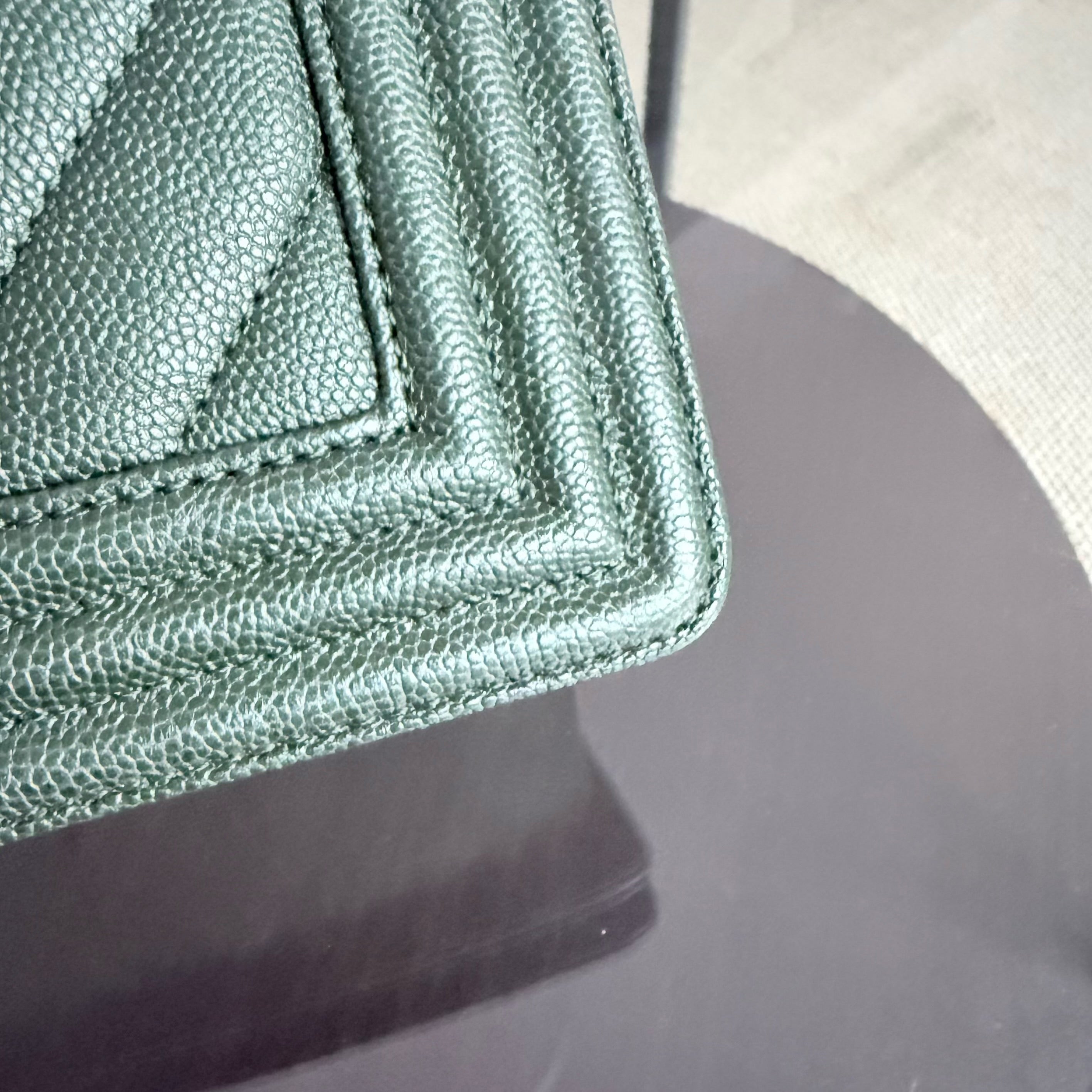 Chanel Boy Medium - Caviar 25CM Chevron Dark Green Ruthenium Silver Hardware Series 26