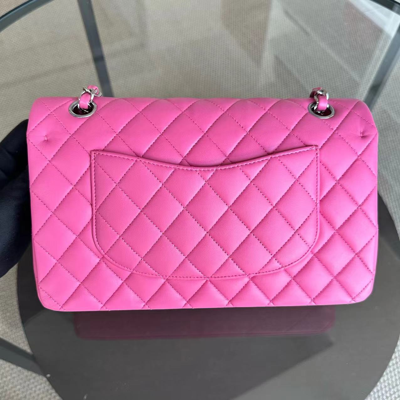 Chanel Medium Classic Flap Double Flap 25CM Quilted Lambskin Pink SHW No 27