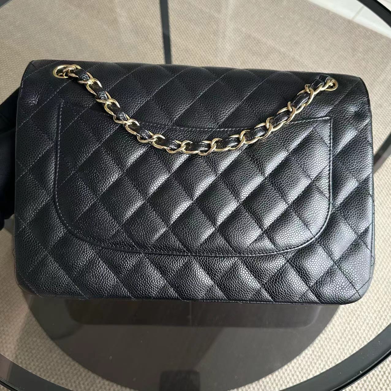 Chanel Caviar Jumbo Double Flap Classic Flap Quilted Calfskin Black GHW
