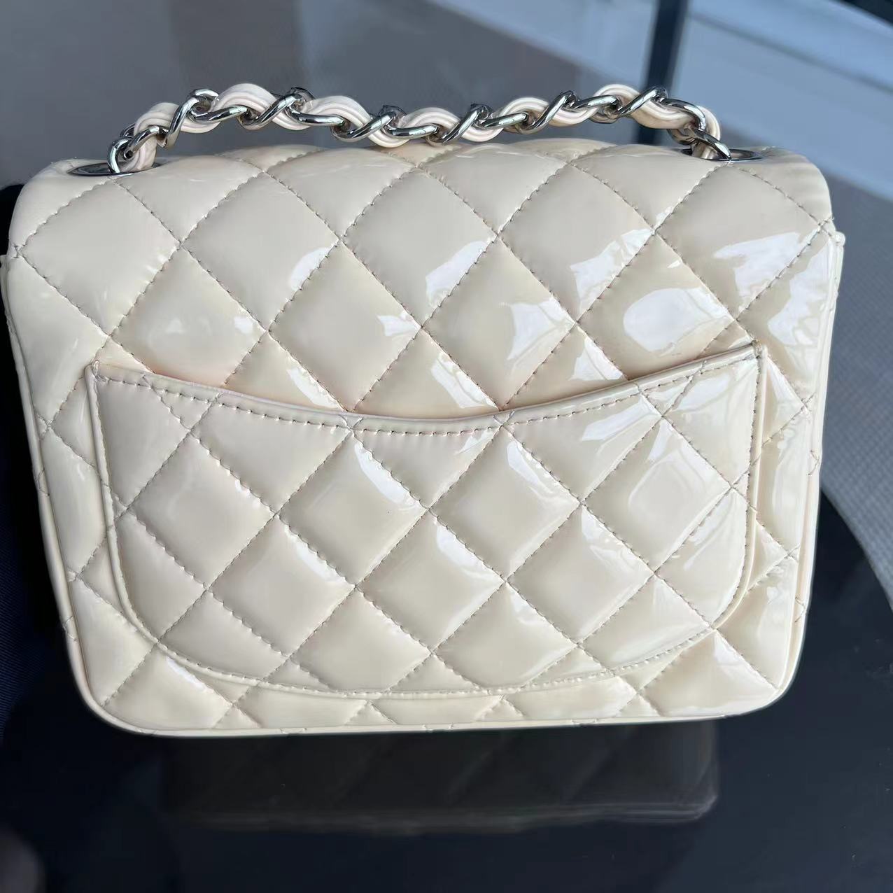 Chanel Mini Square Classic Flap Quilted Patent Calfskin Light Pink Yellow SHW No 17