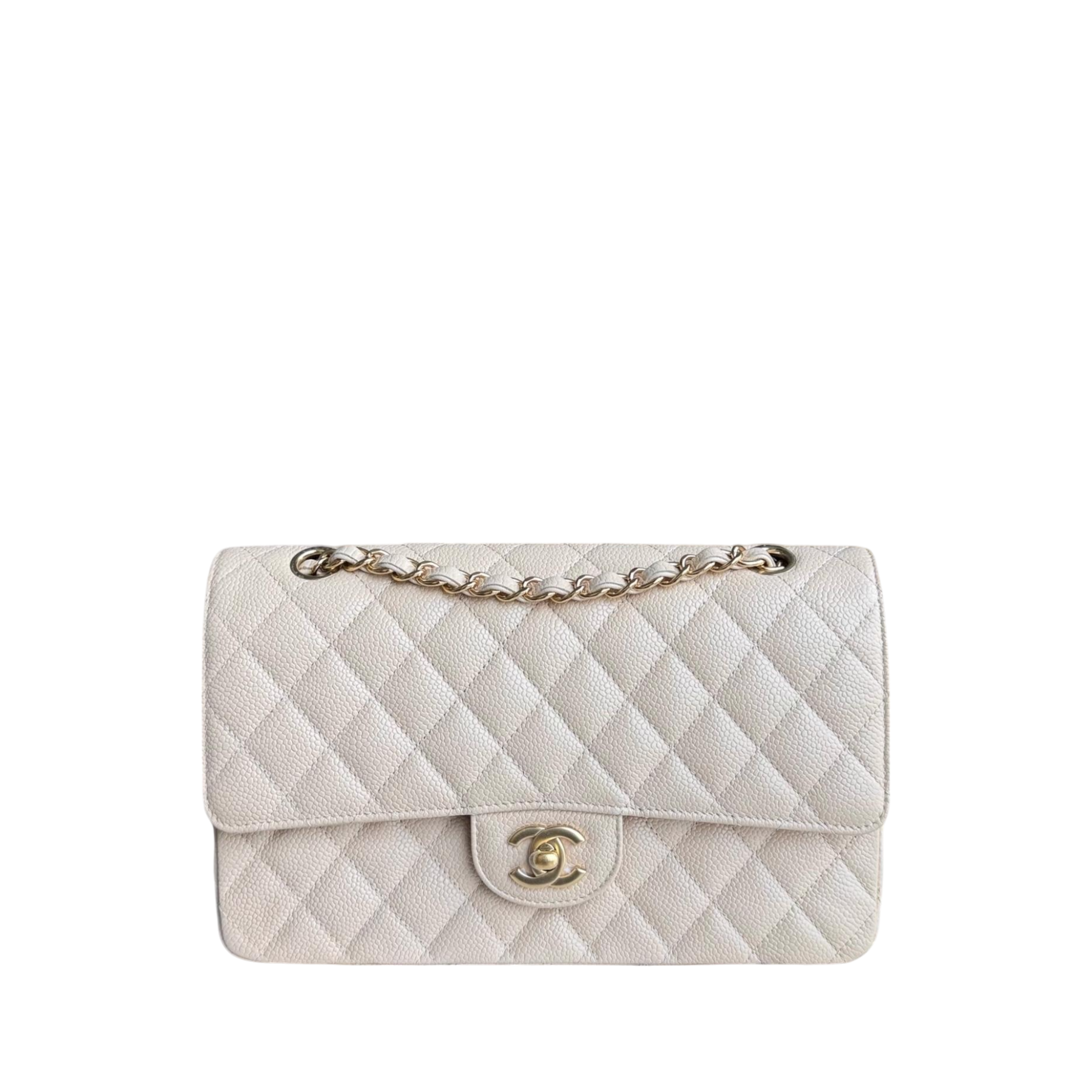 Chanel Classic Flap Medium - Caviar 25CM Quilted Grained Calfskin Beige Gold Hardware Series 16