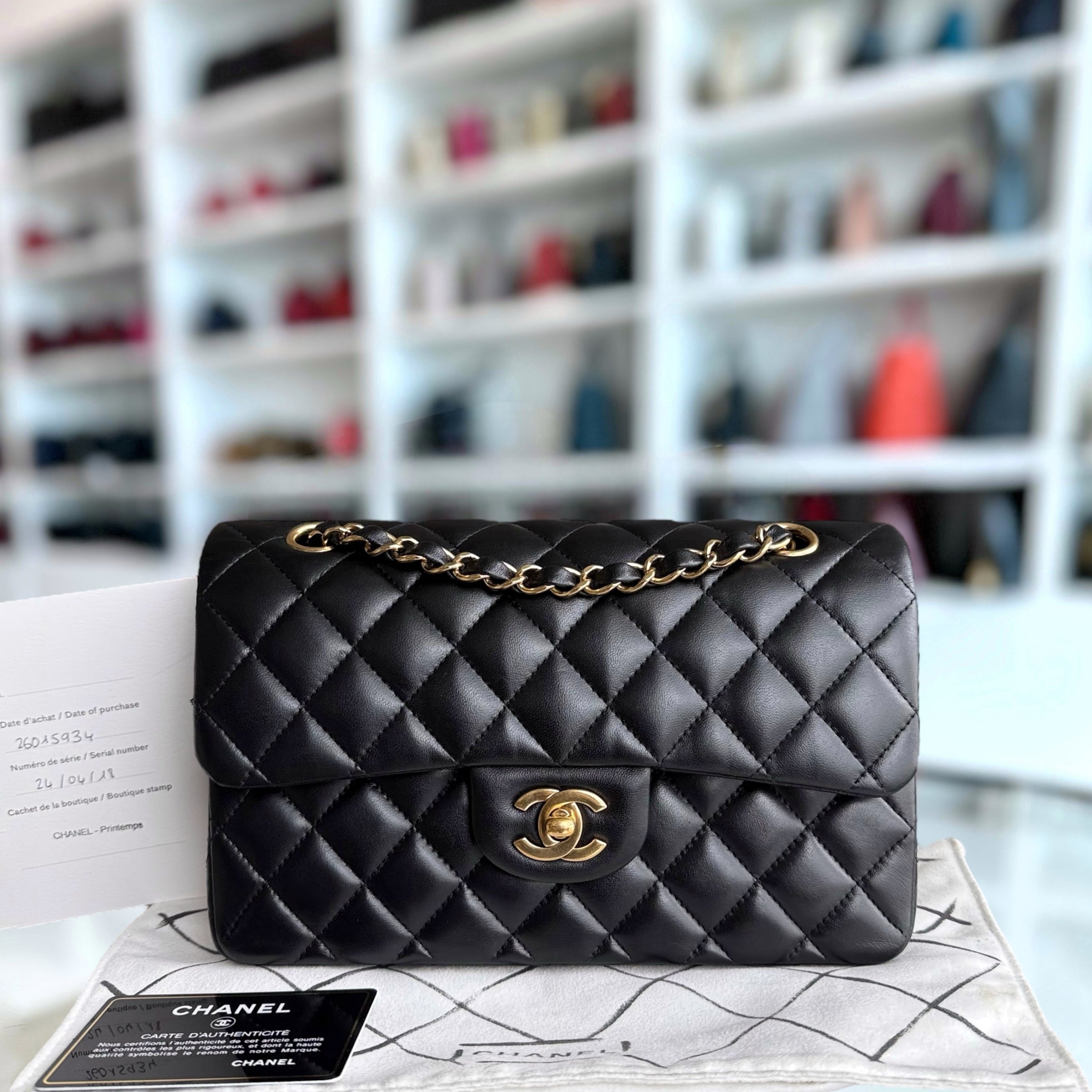 Chanel Classic Flap Small - 23CM Quilted Lambskin Black Gold Hardware Series 26