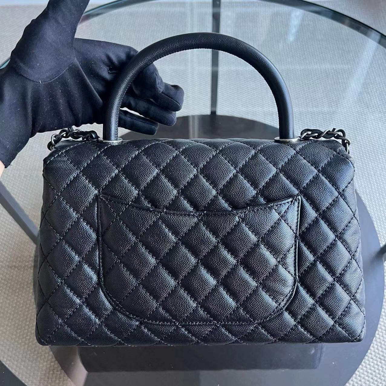 Chanel Coco Handle - Caviar Medium Quilted Black Ruthenium Sivler Hardware Series 22