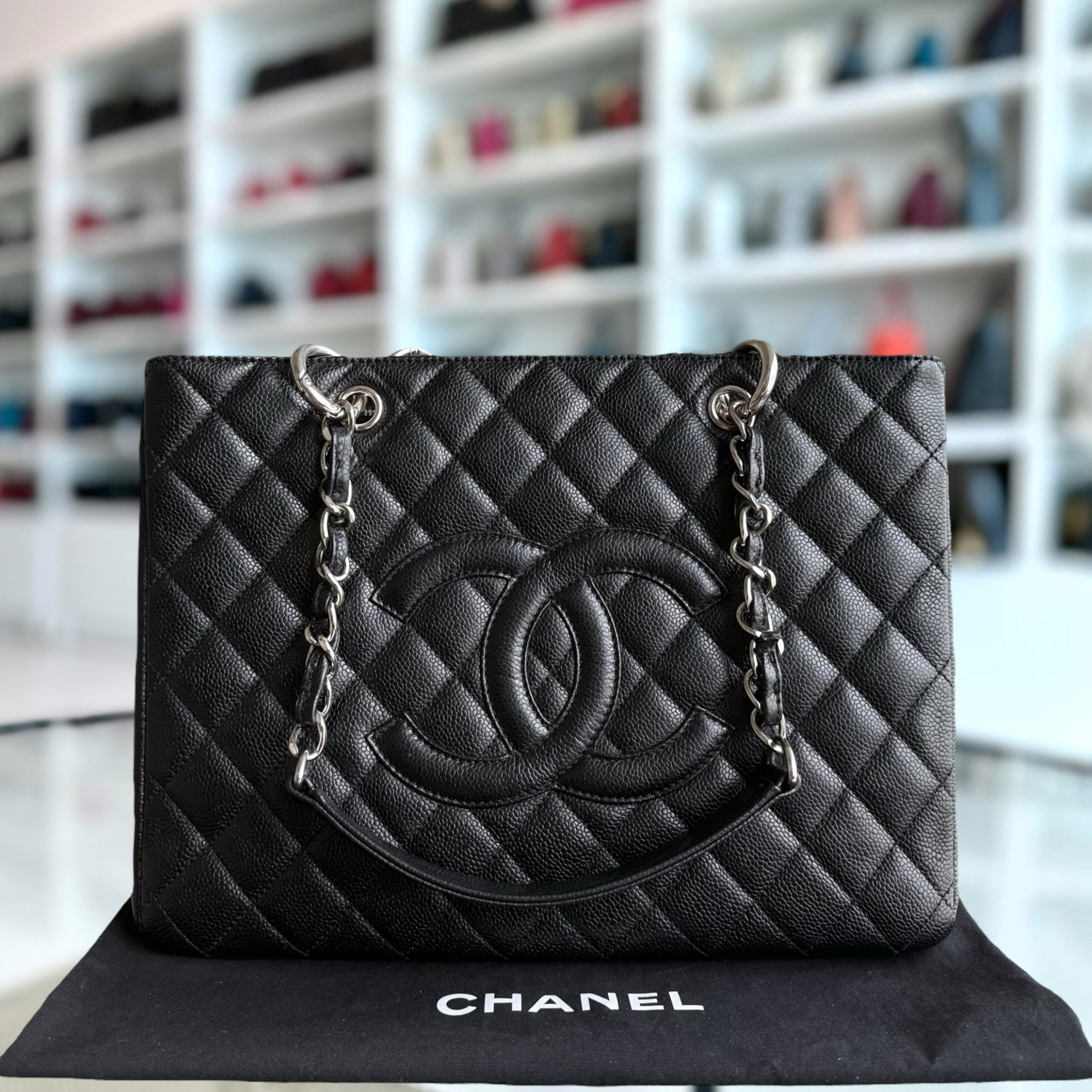 Chanel GST Grand Shopping Tote - Caviar Quilted Black Silver Hardware Series 13