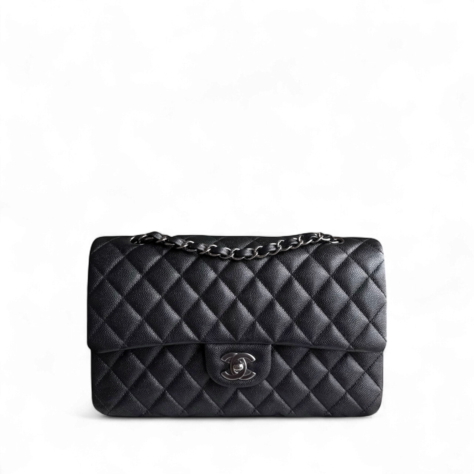 Chanel Classic Flap Medium - Caviar 25CM Quilted Iridescent Black Silver Hardware Series 24