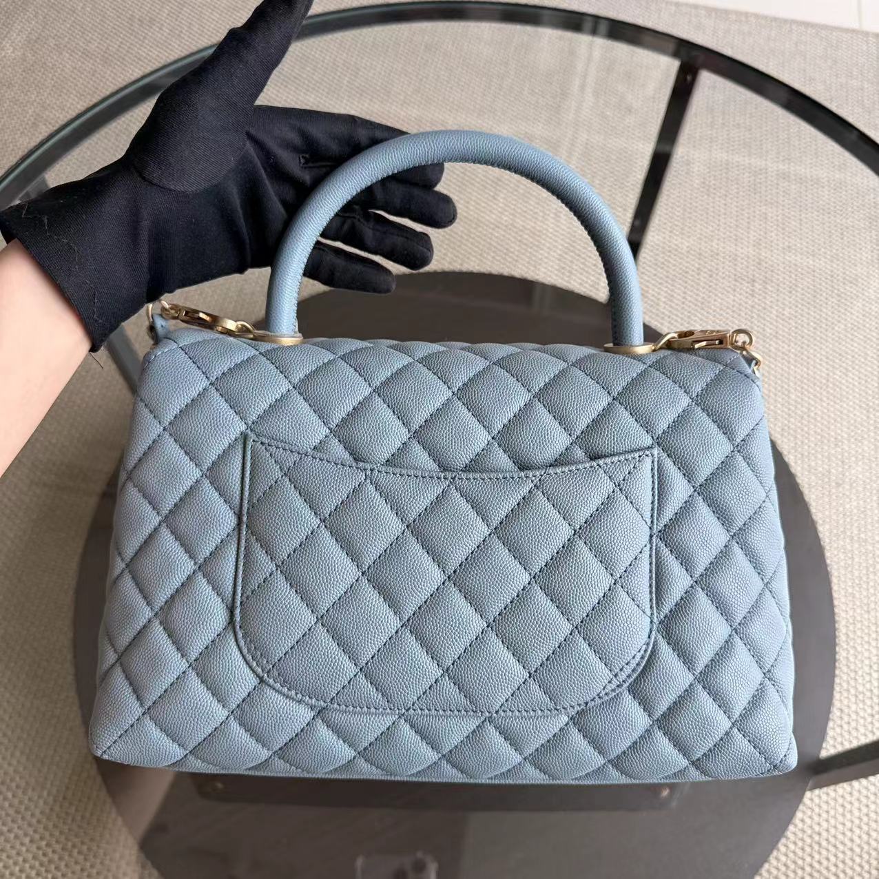 *Receipt, Full Set* Chanel Coco Handle Medium - Caviar 29CM Quilted Sky Blue Gold Hardware Series 27