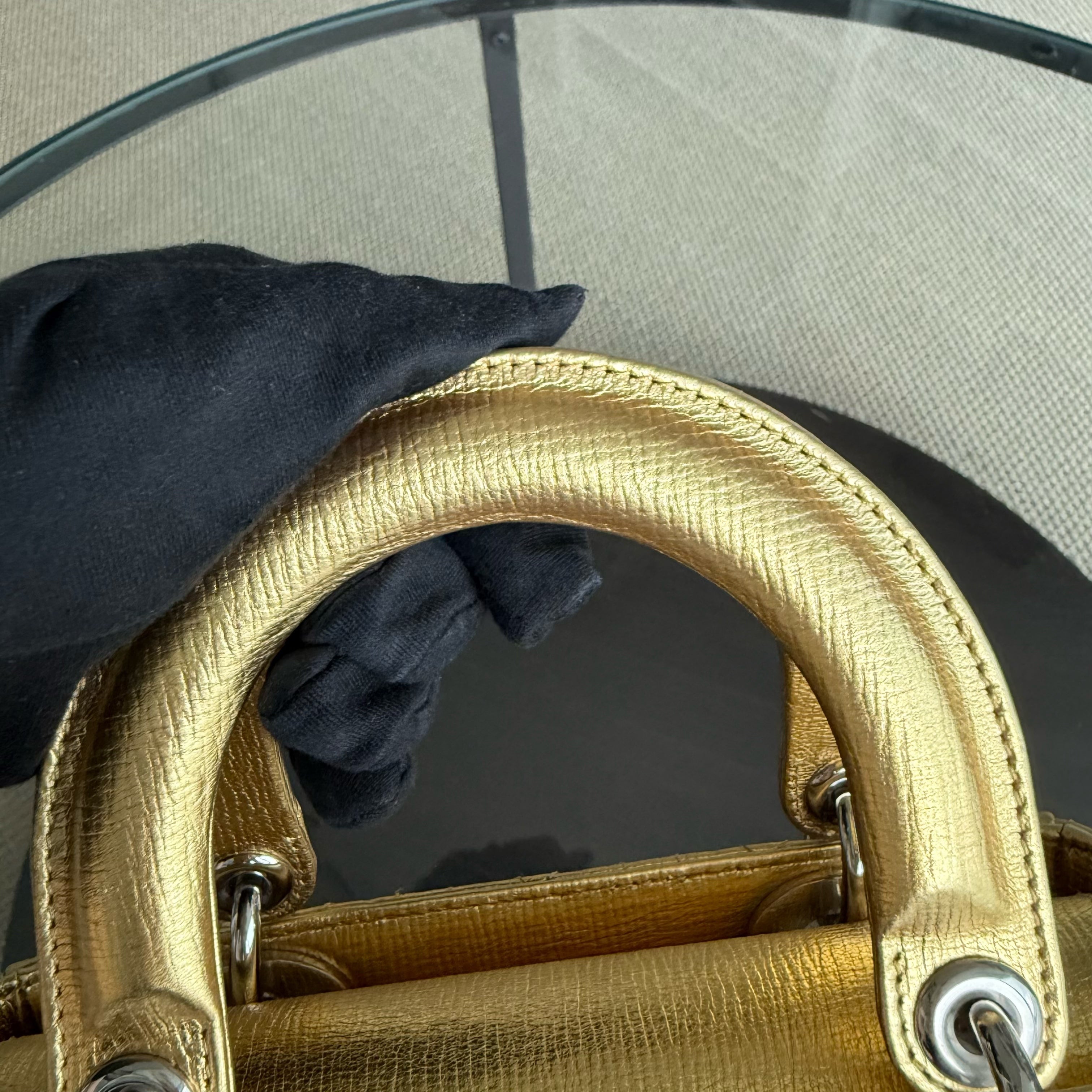 Dior Lady Small - Cannage Metallic Calfskin Gold Silver Hardware
