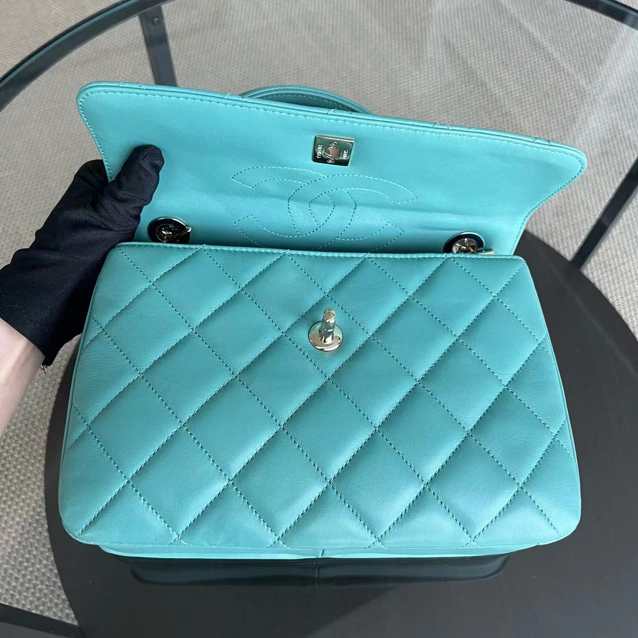 Chanel Trendy CC Small Quilted Lambskin Cyan Blue Green Golden Hardware Series 20