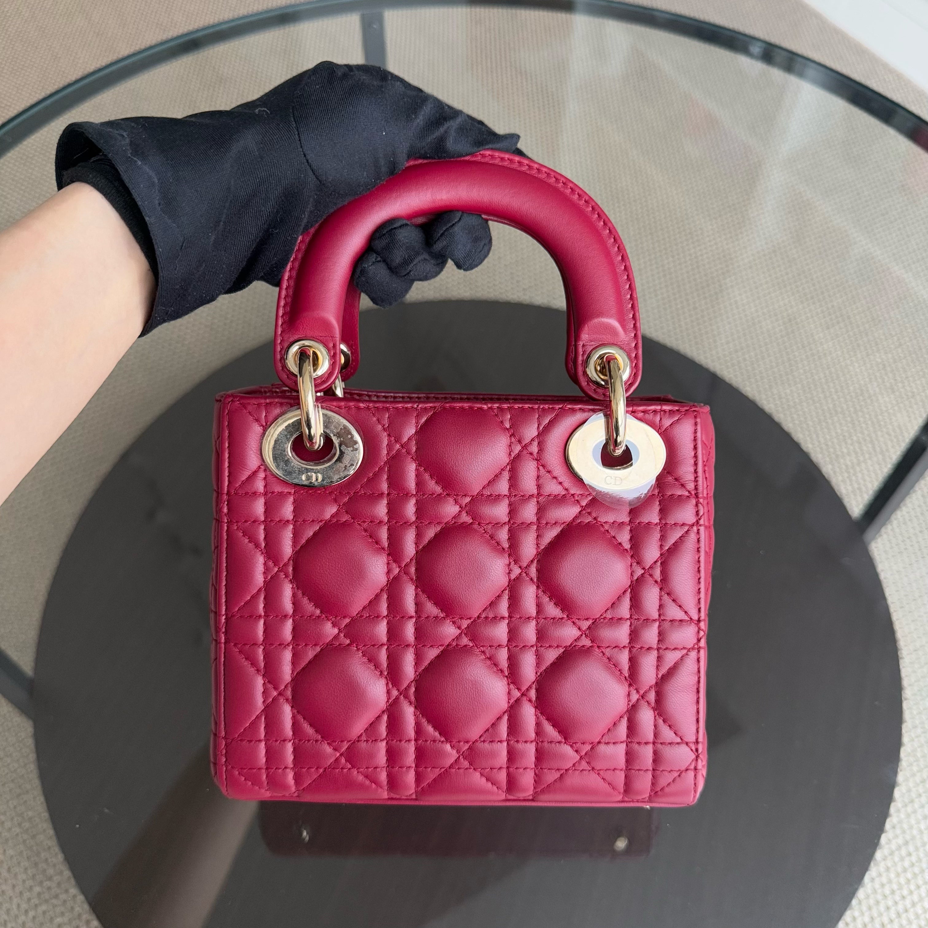 Dior Lady Mini - Cannage Lambskin Red Gold Hardware Chain Strap