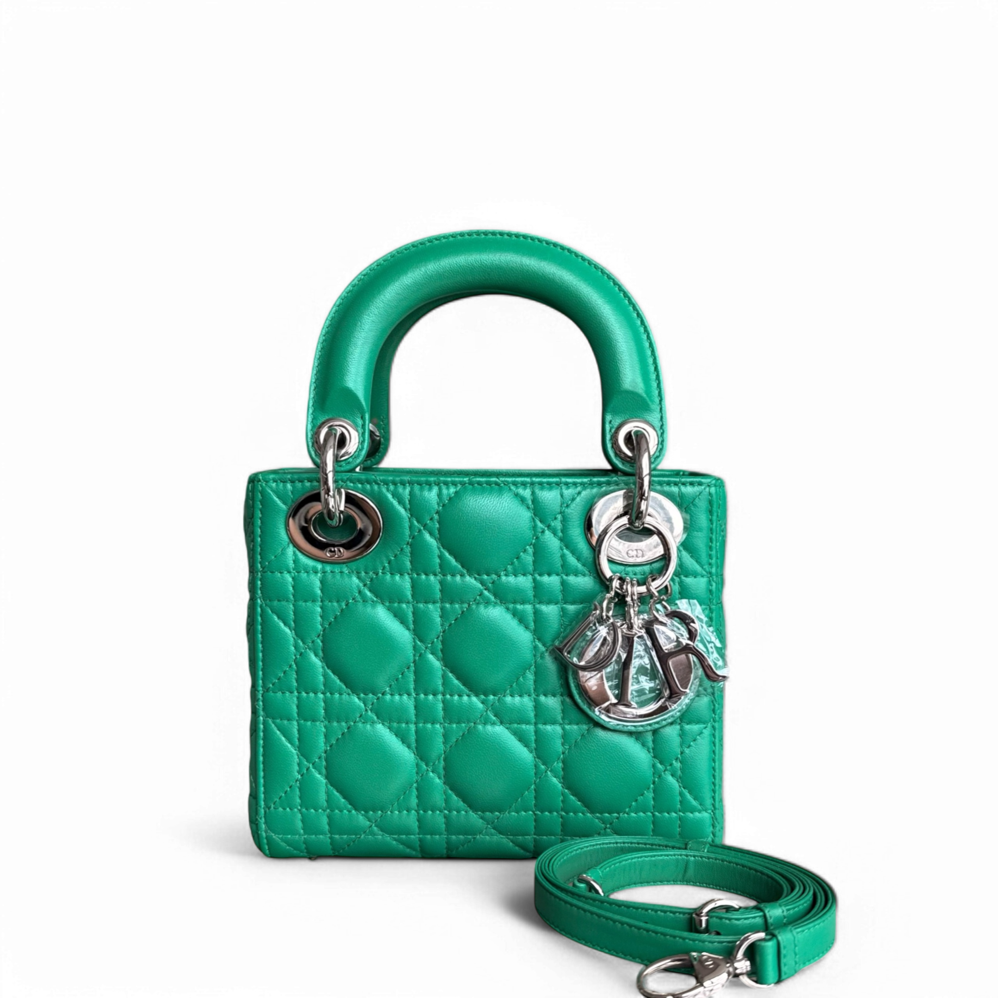 Dior Lady Mini - Cannage Lambskin Jade Green Silver Hardware Adjustable Strap