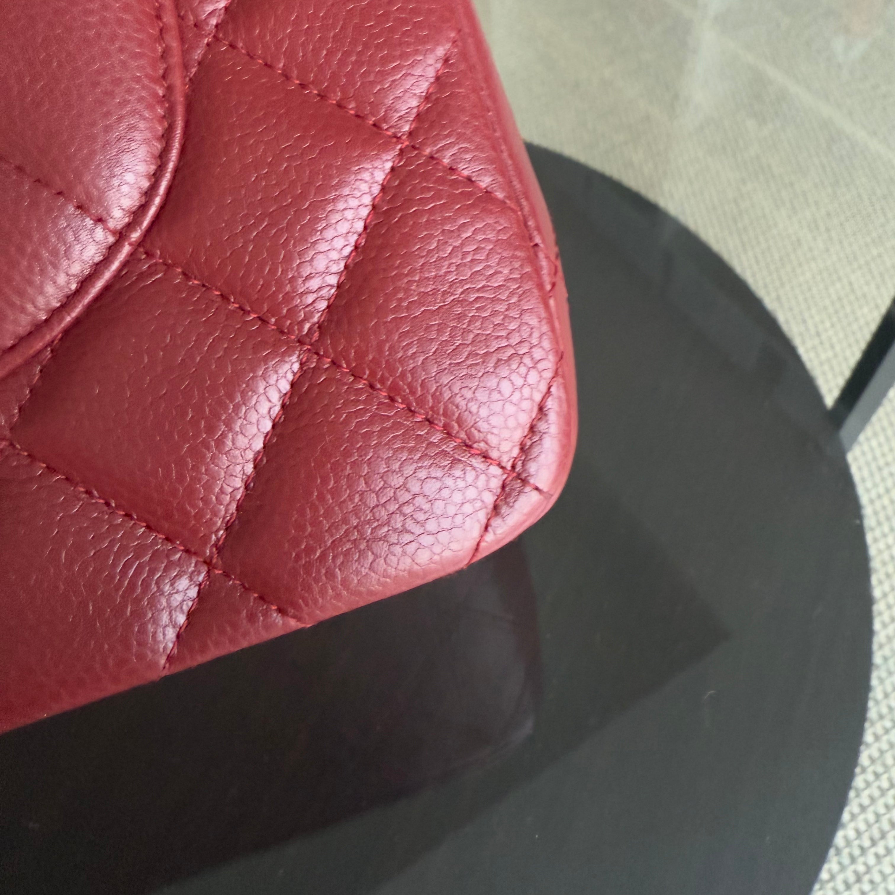 Chanel Classic Flap Jumbo - Caviar Double Flap Quilted Burgundy Dark Red Silver Hardware Series 15