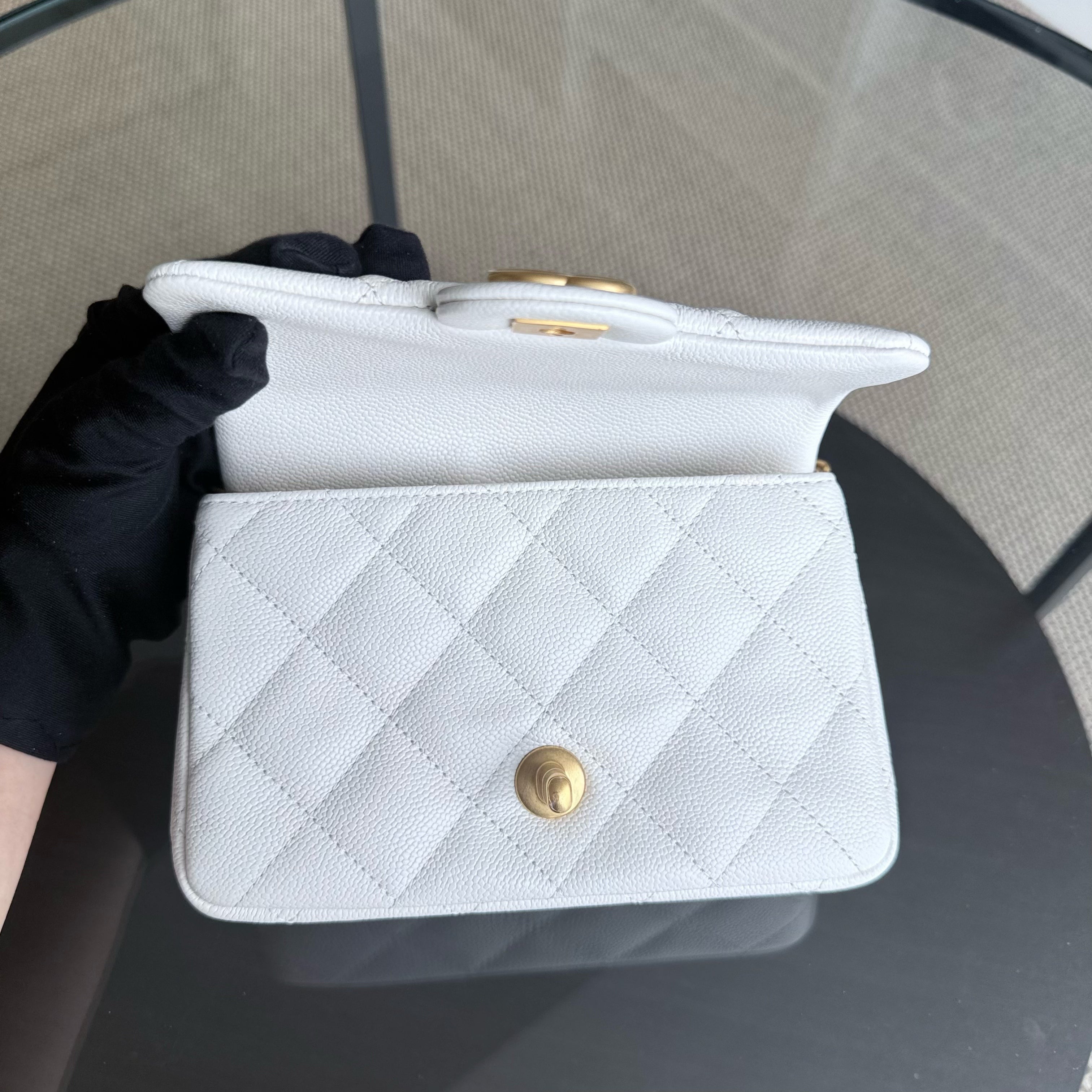 Chanel Flap Mini Sweetheart 23P - Caviar Quilted White Gold Hardware Microchip