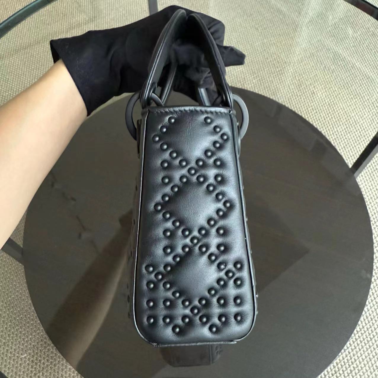 Dior Lady Mini - Cannage Studded All Black Shoulder Bag