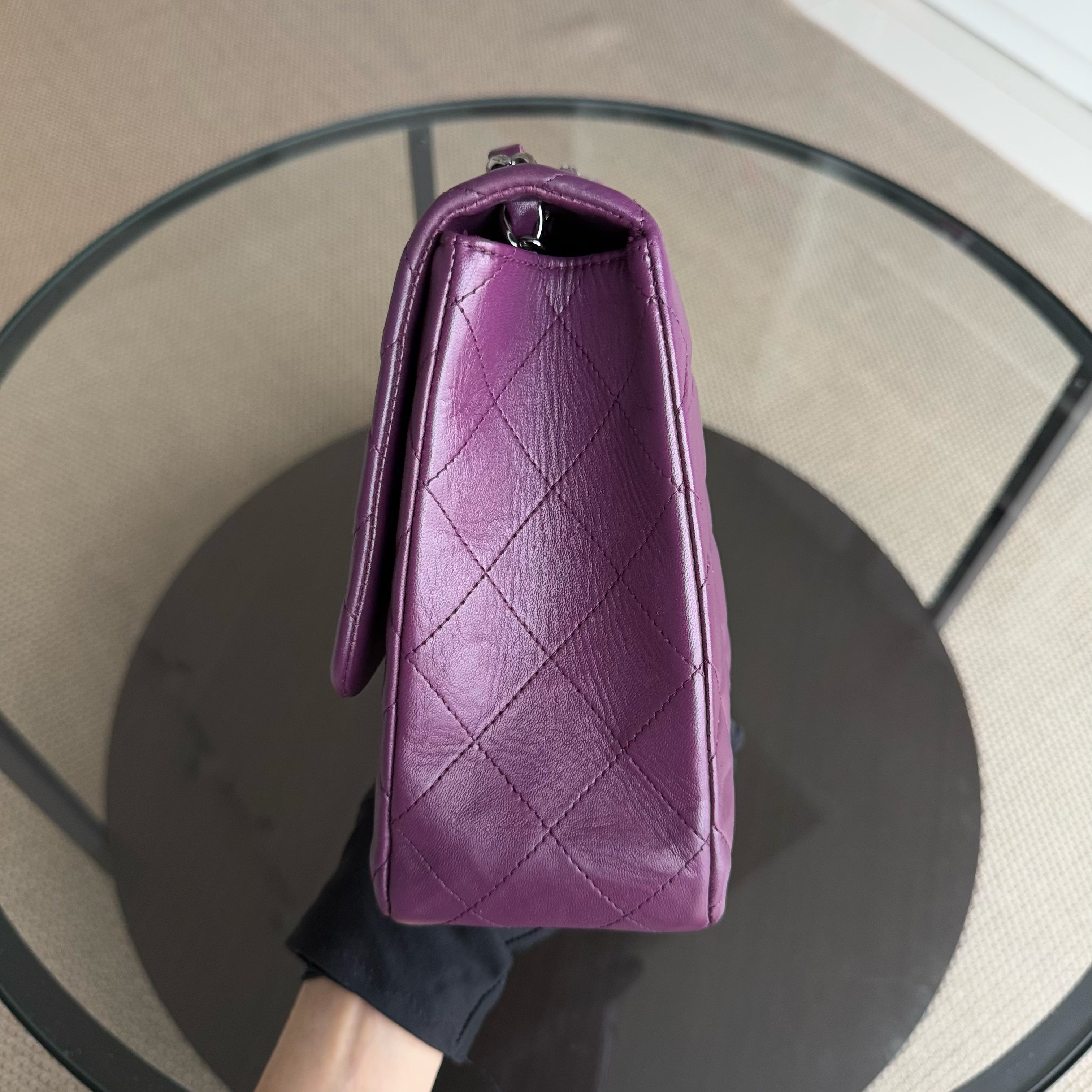 Chanel Classic Flap Jumbo - 30CM Quilted Lambskin Single Flap Purple Violet Series 10