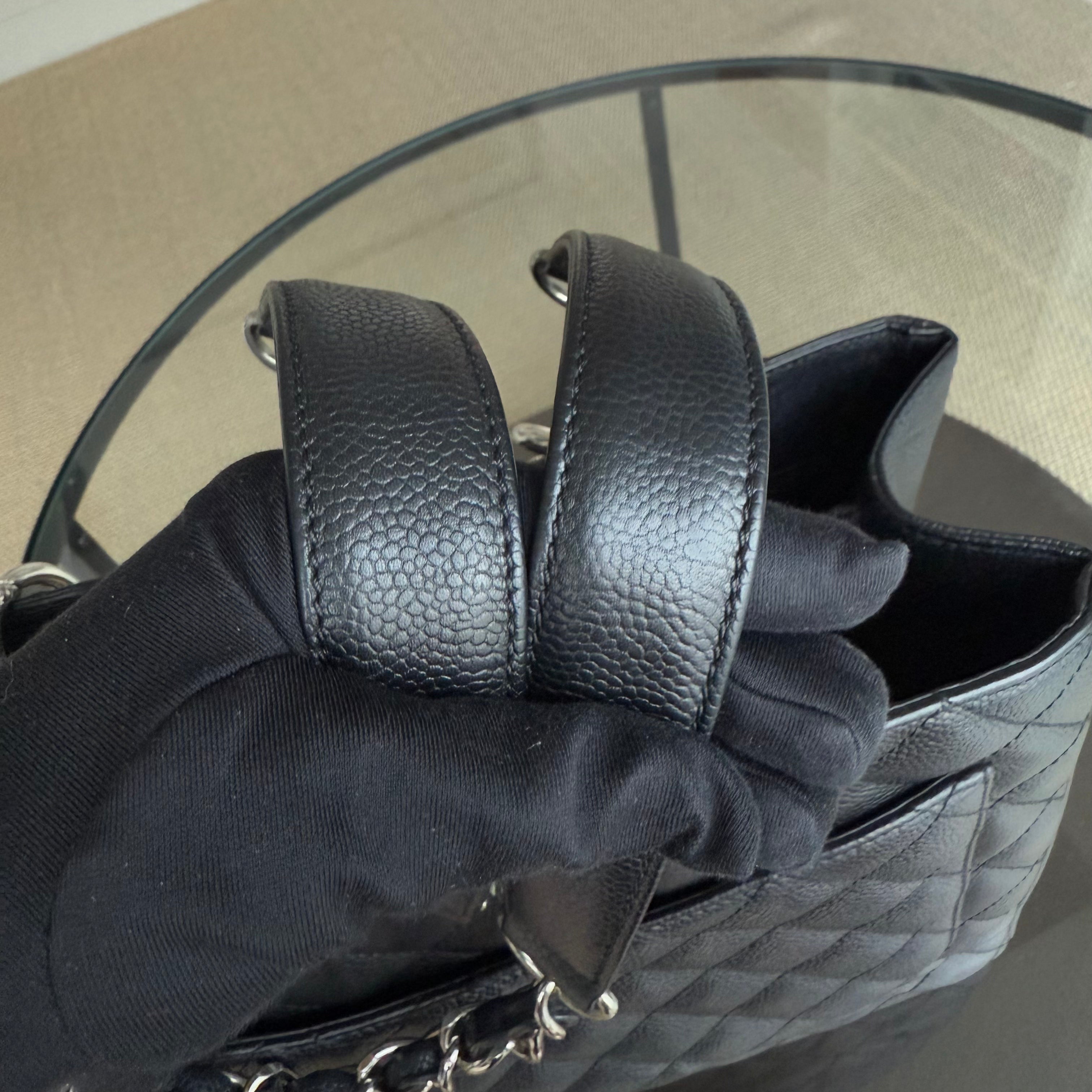 Chanel GST Grand Shopping Tote - Caivar Quilted Black Silver Hardware