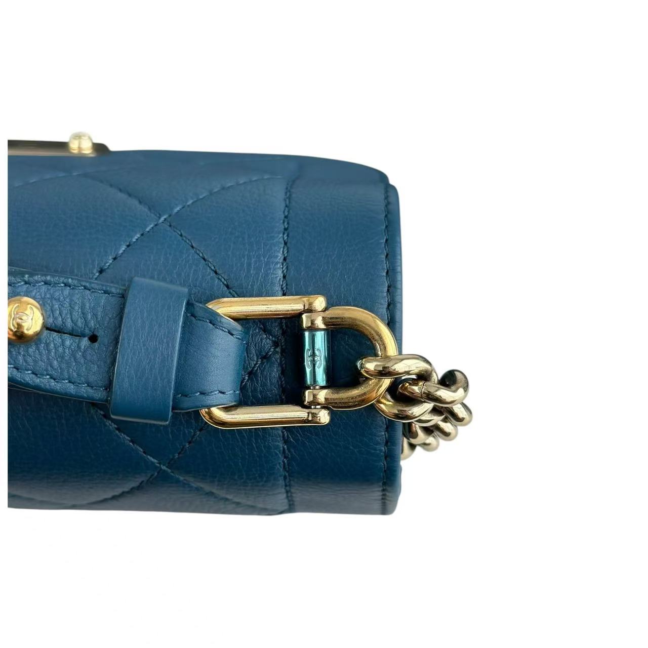 Chanel Label Click Flap - Small Quilted Calfskin Blue Gold Hardware Series 23