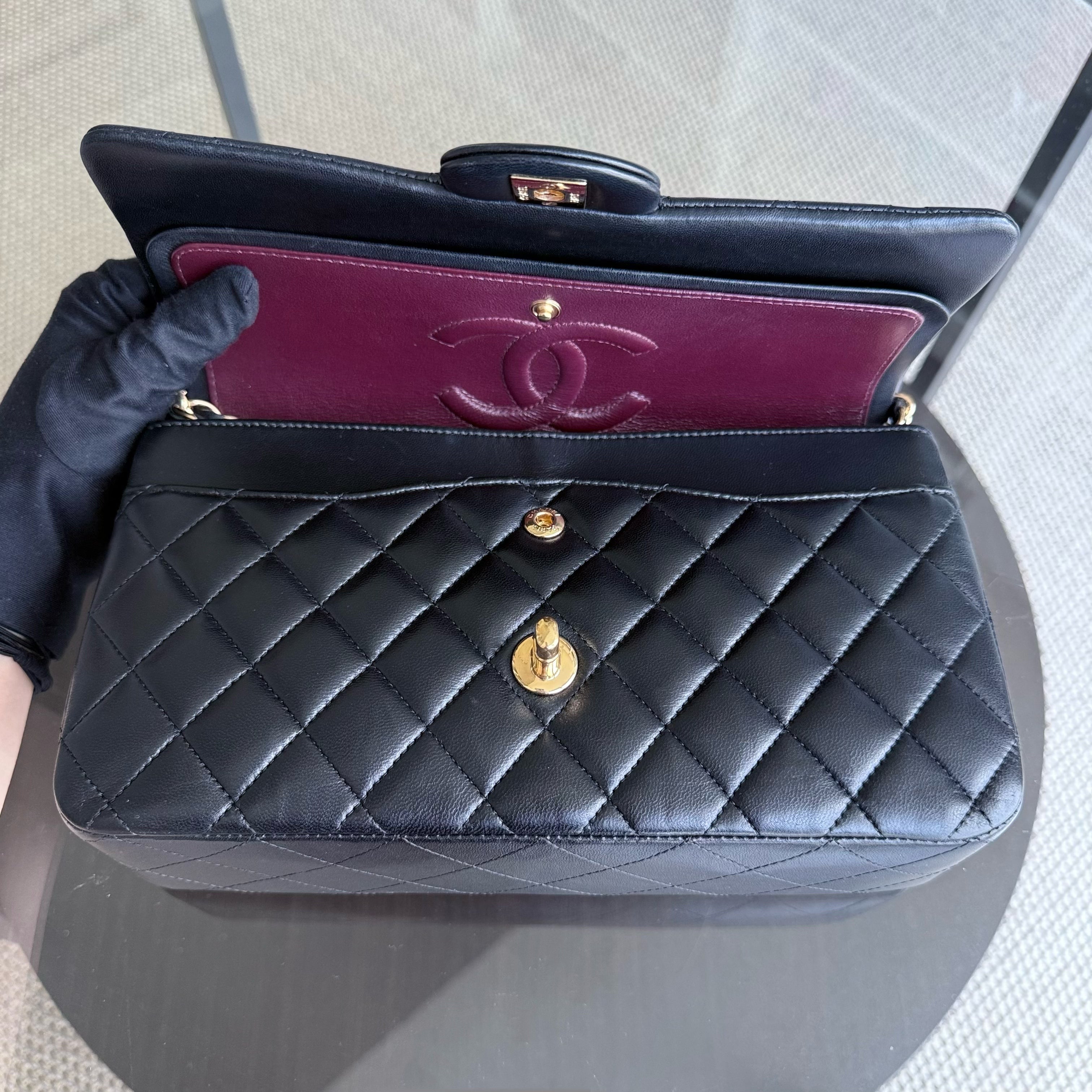 Chanel Classic Flap Medium - 25CM Quilted Lambskin Black Gold Hardware Series 27