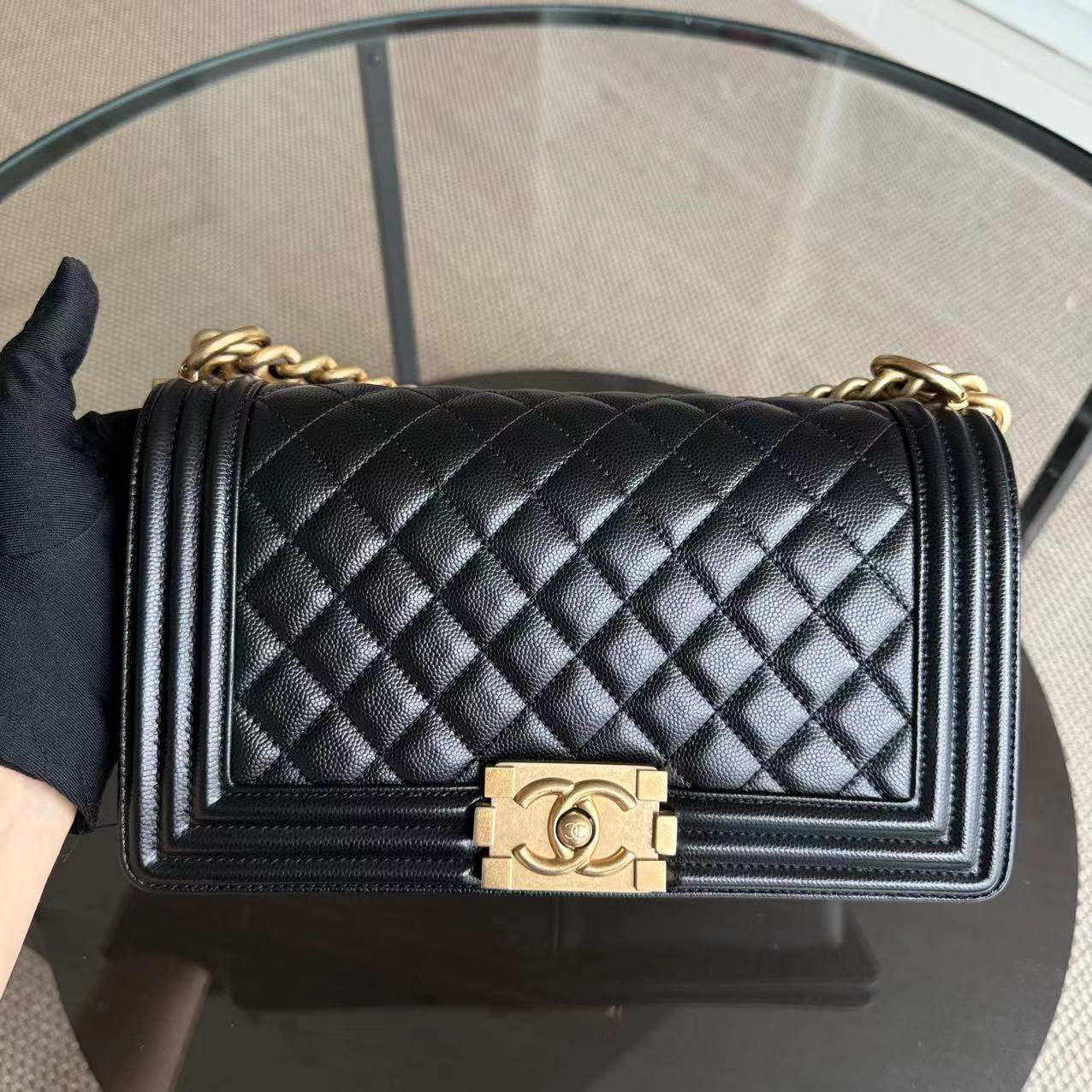 Chanel Boy Medium - Caviar 25CM Quilted Black Gold Hardware Sereis 27