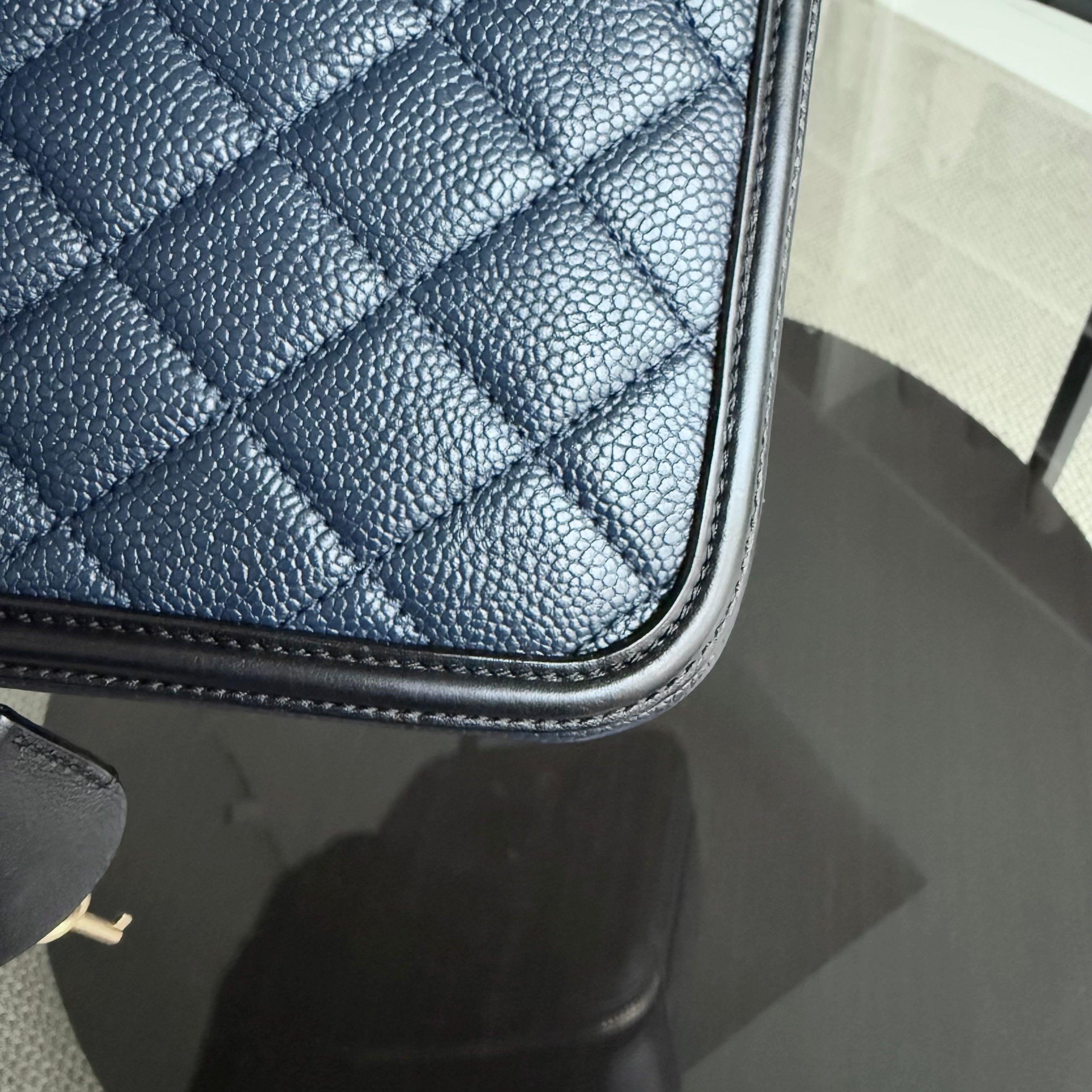 Chanel Vanity Case Medium - Caivar Quilted Dark Blue Gold Hardware Series 26