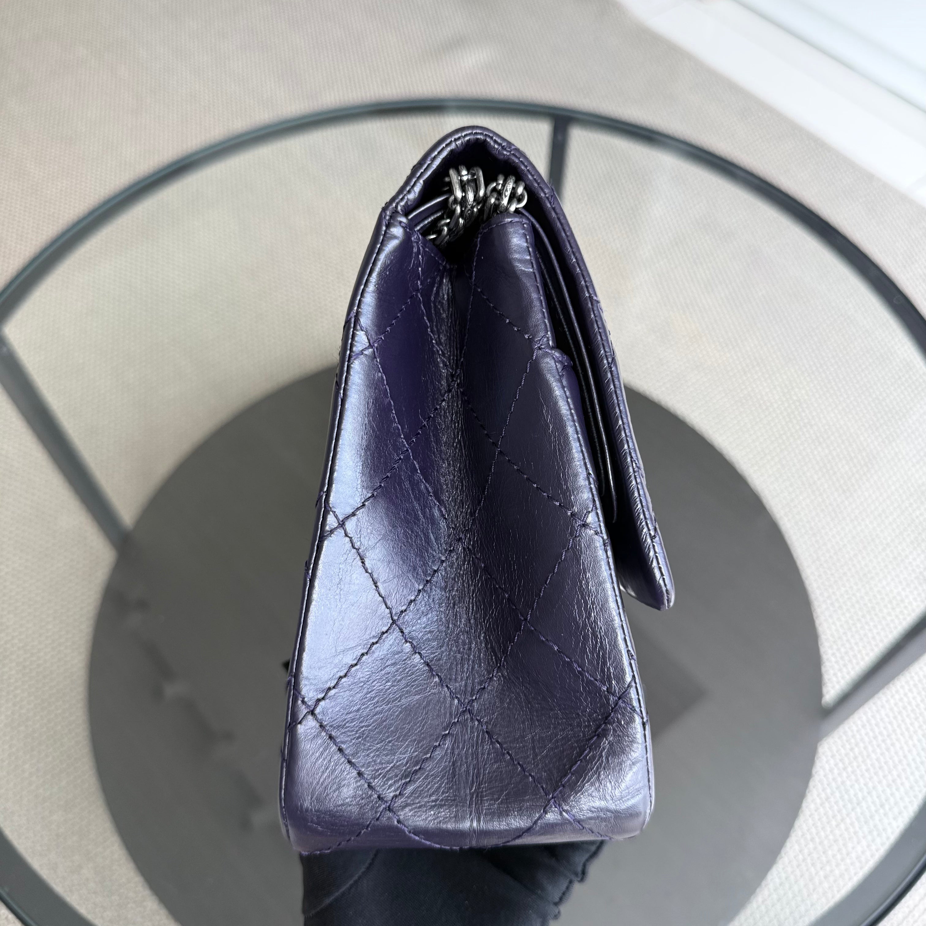 Chanel 2.55 Reissue 227 Large - Cannage Aged Calfskin Dark Violet Purple Ruthenium Silver Hardware Series 17