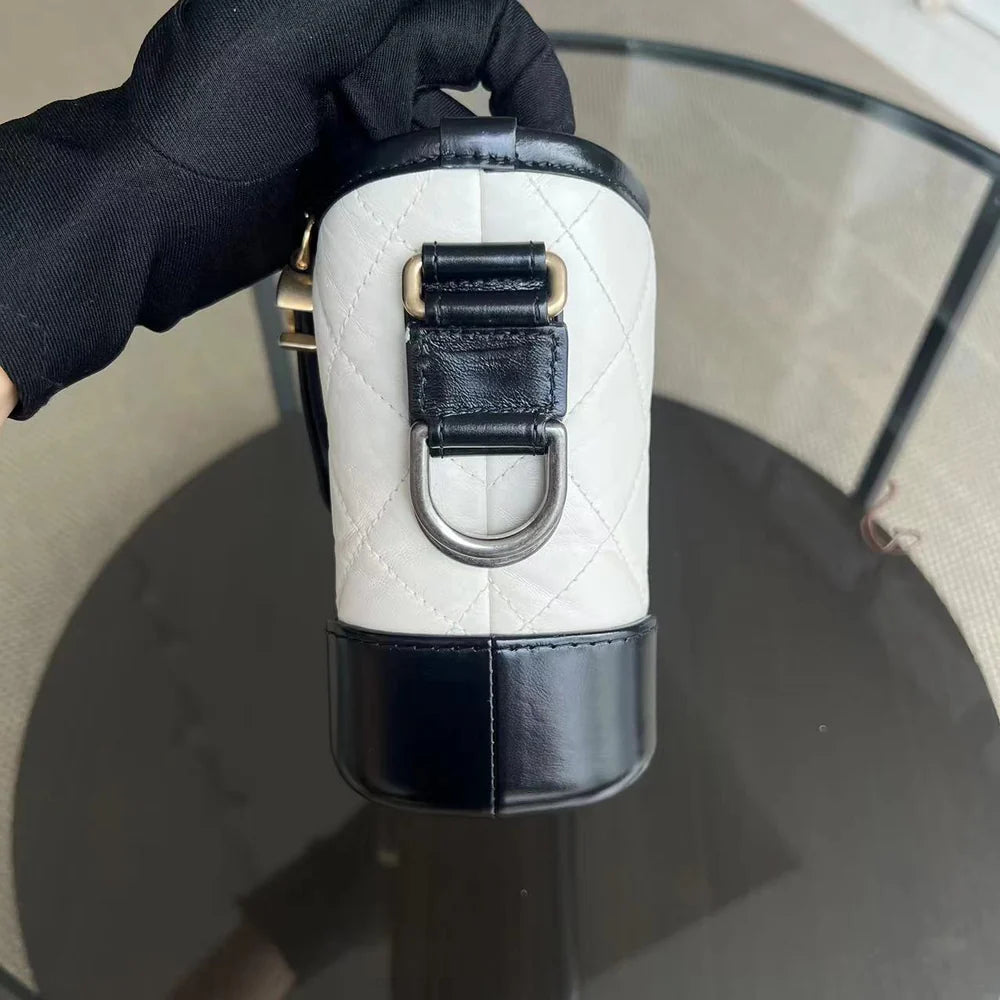 Chanel Gabrielle Small - 20CM Quilted Calfskin White Black Two-Tone Hardware