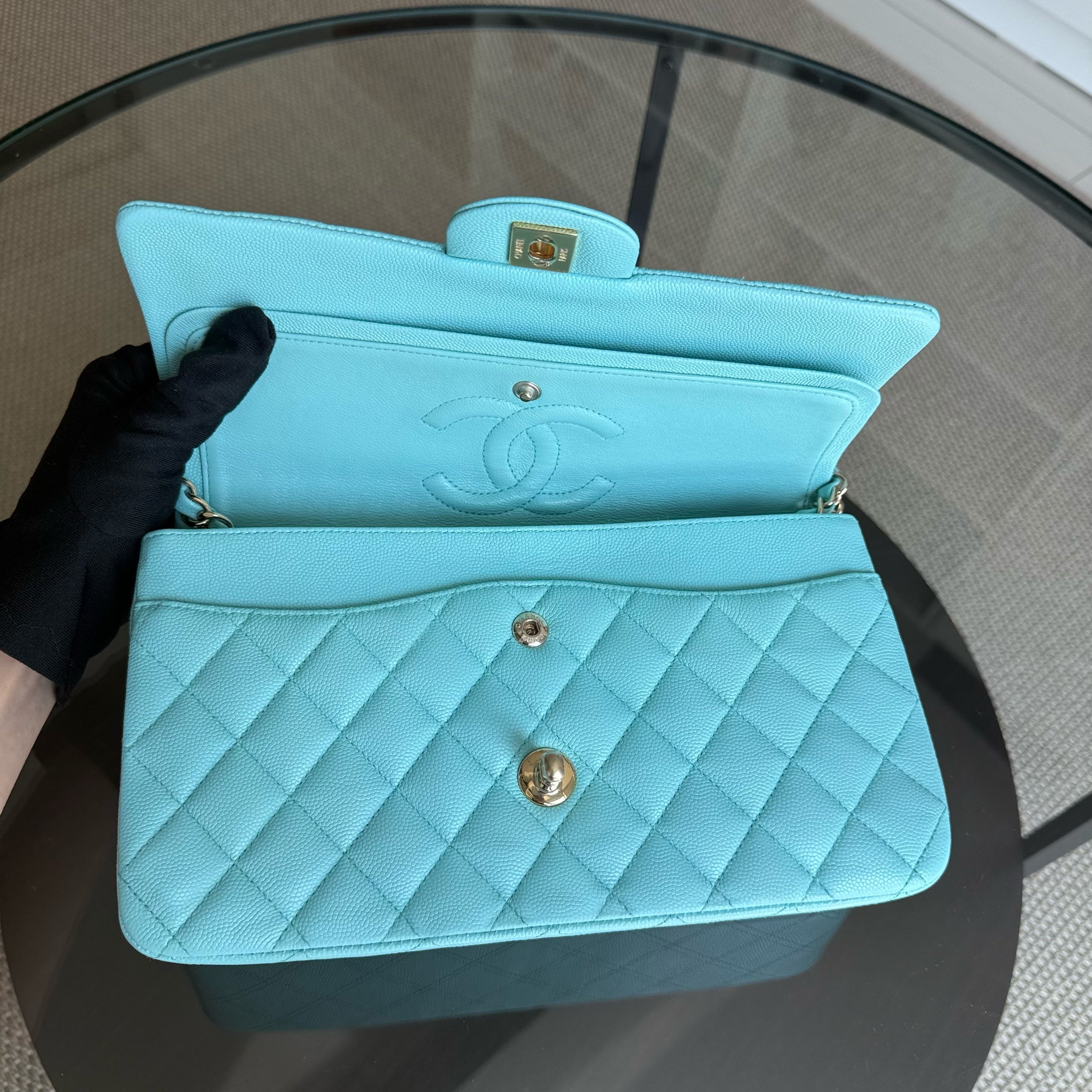 Chanel Classic Flap Medium - Caviar 25CM Quilted Light Blue Gold Hardware Series 26