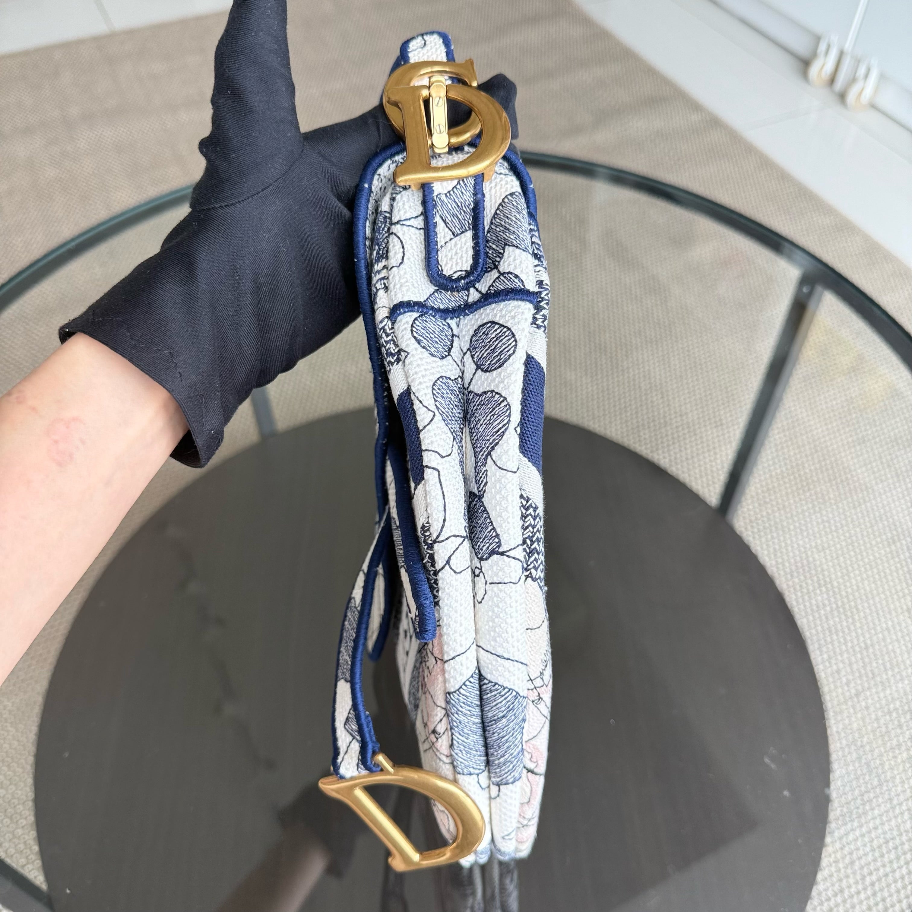 Dior Saddle Medium Blue Toile De Jouy Embroidery Canvas AGHW