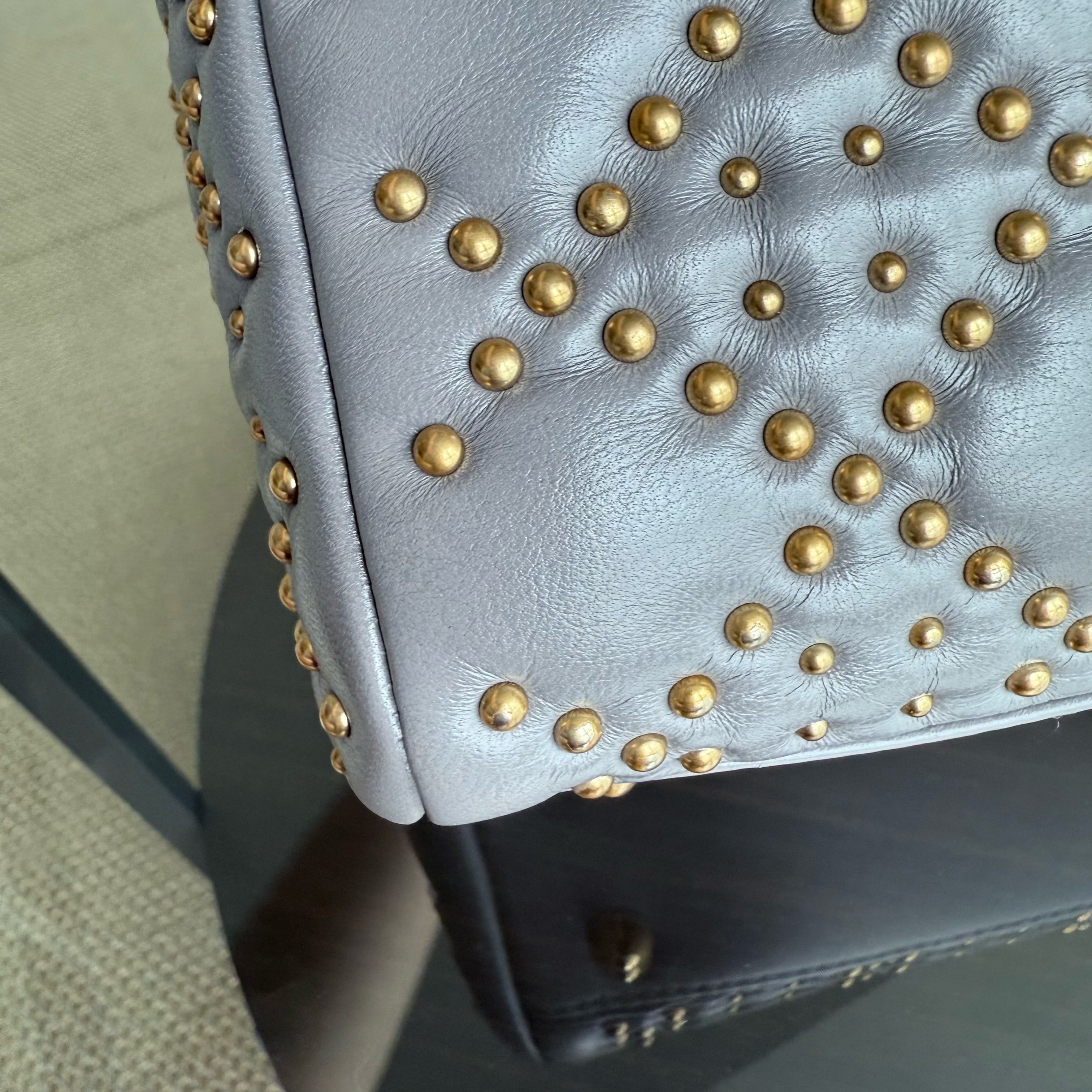 Dior Lady Small - Studded Lambskin Cannage Grey Gray Gold Hardware