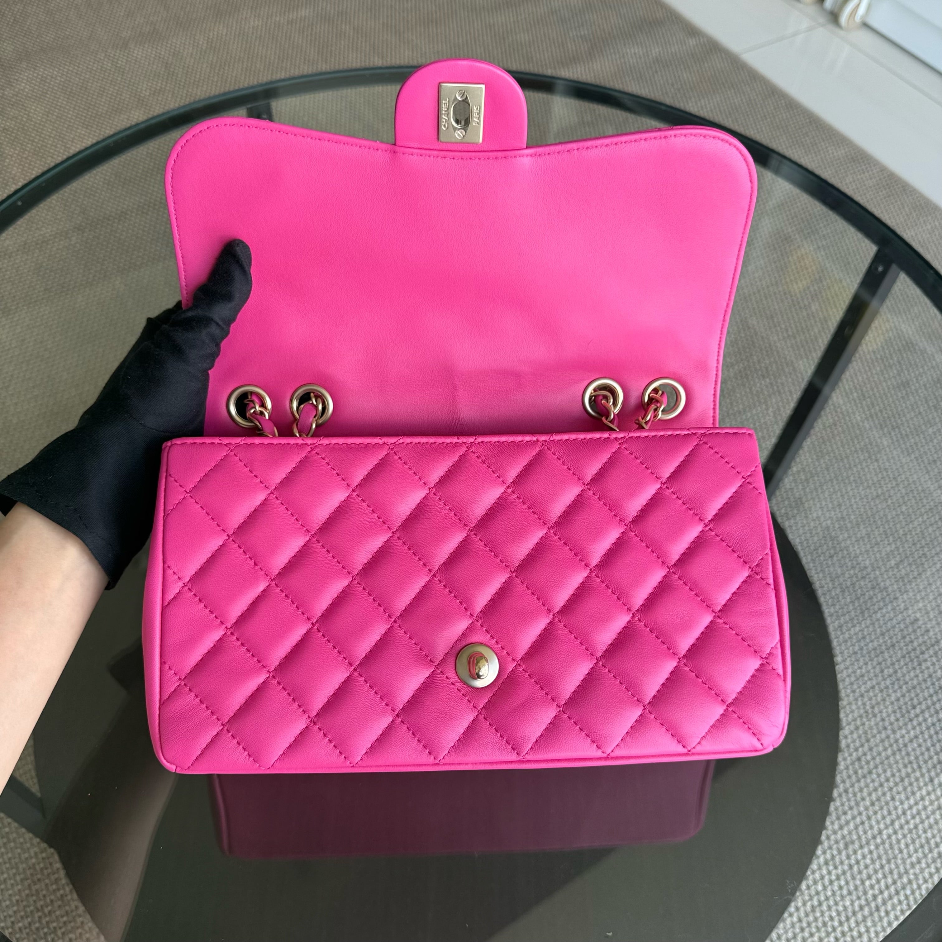 Chanel Chic Flap Seasonal Flap Medium - 25CM Quilted Lambskin Pink Gold Hardware Series 21