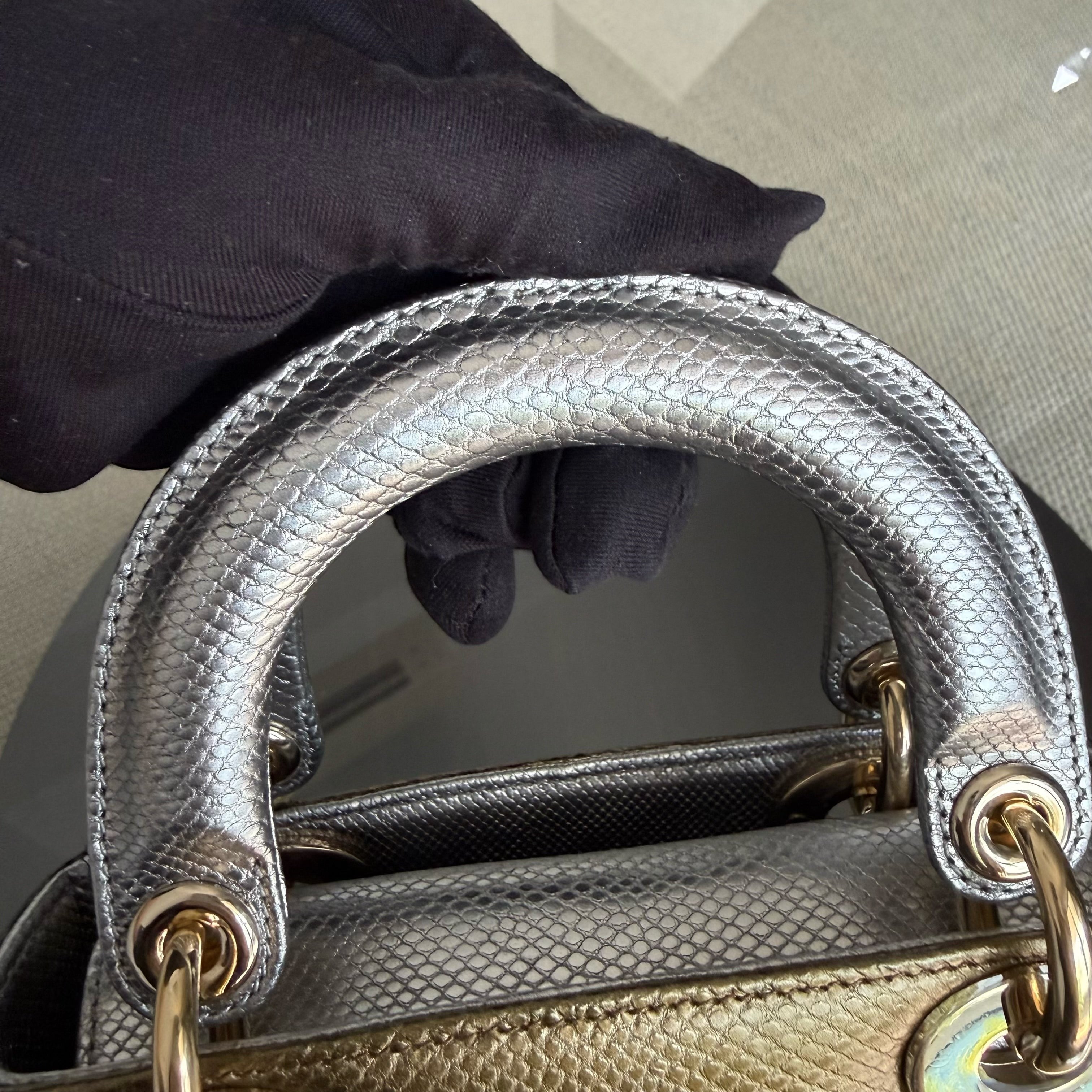 Dior Lady Mini - Exotic Lizard Two Tone Gold Hardware