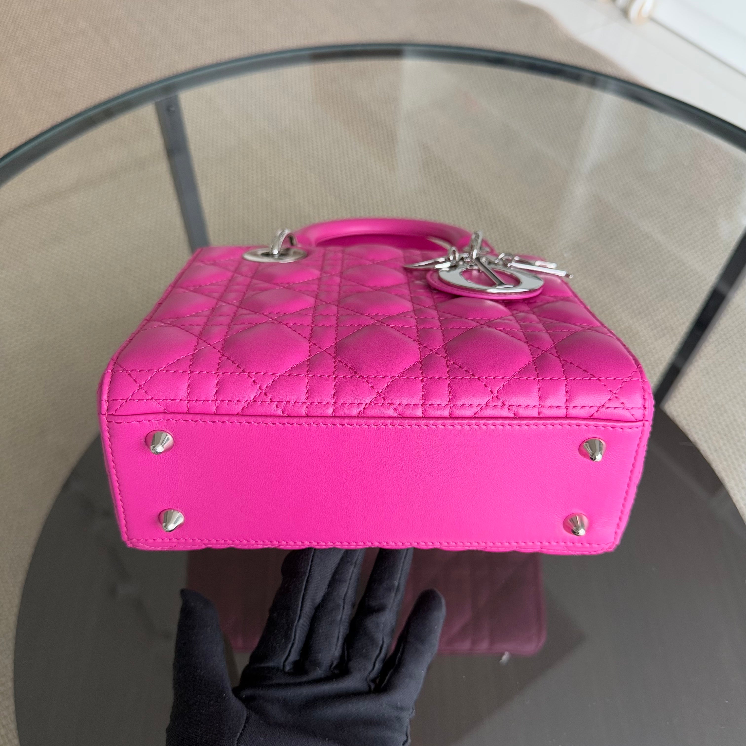 Dior Lady Small - Cannage Lambskin Barbie Pink Silver Hardware