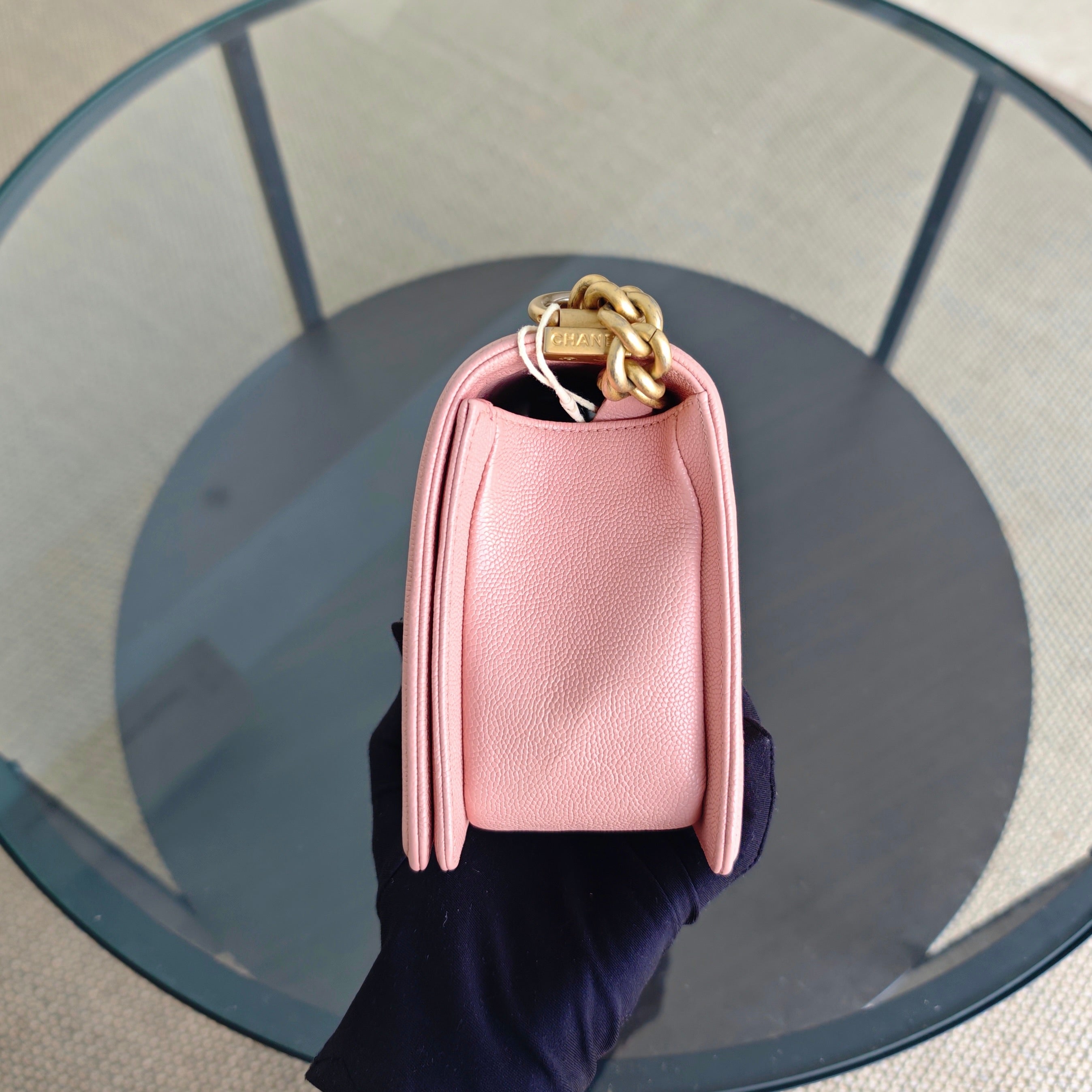 Chanel Boy Medium - Caviar 25CM Quilted Light Pink Gold Hardware Series 25