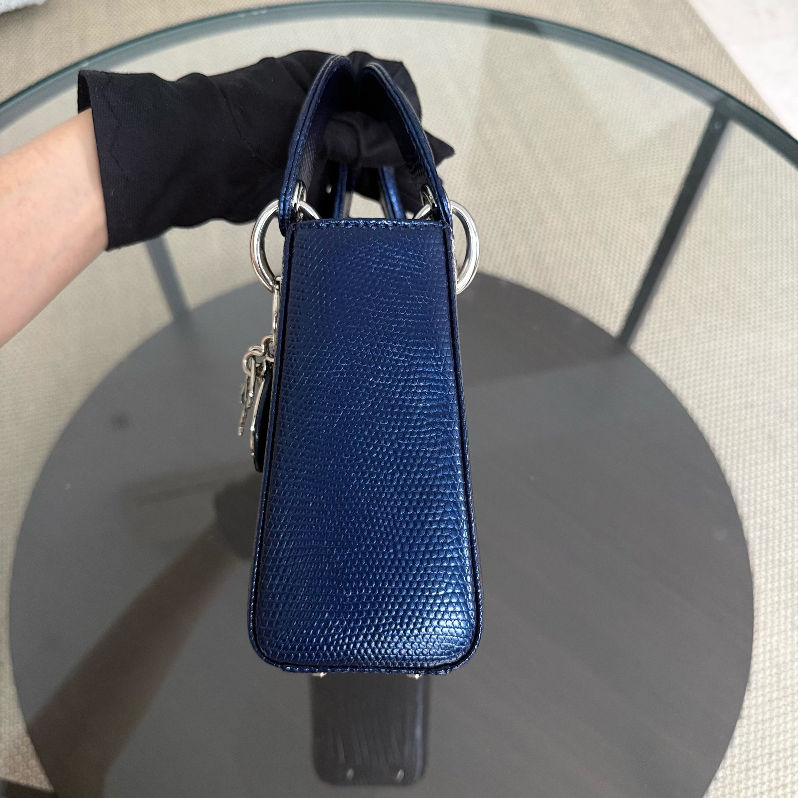 Dior Lady Mini - Exotic Lizard Dark Blue Silver Hardware