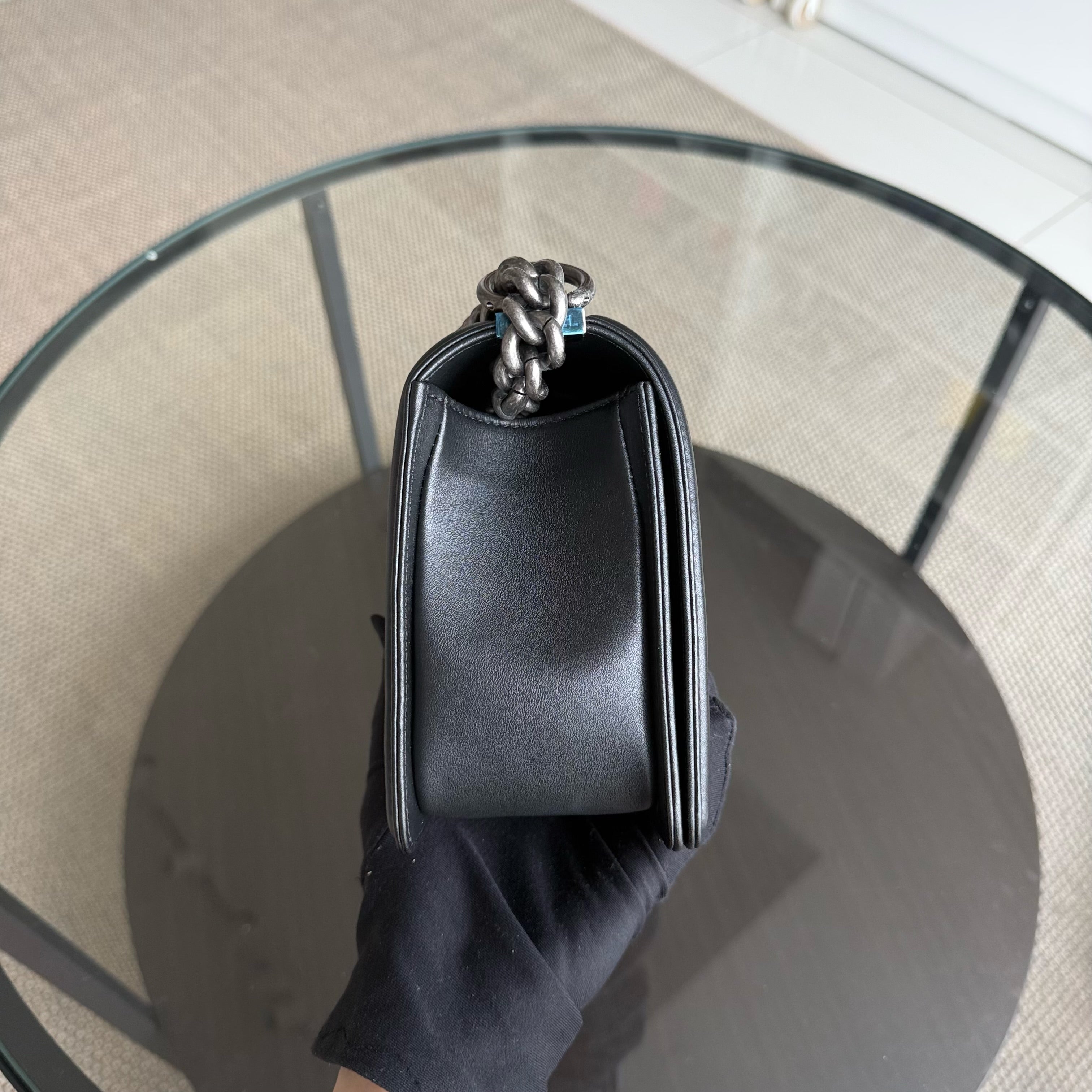 Chanel Boy Medium - 25CM Chevron Calfskin Black Ruthenium Silver Hardware