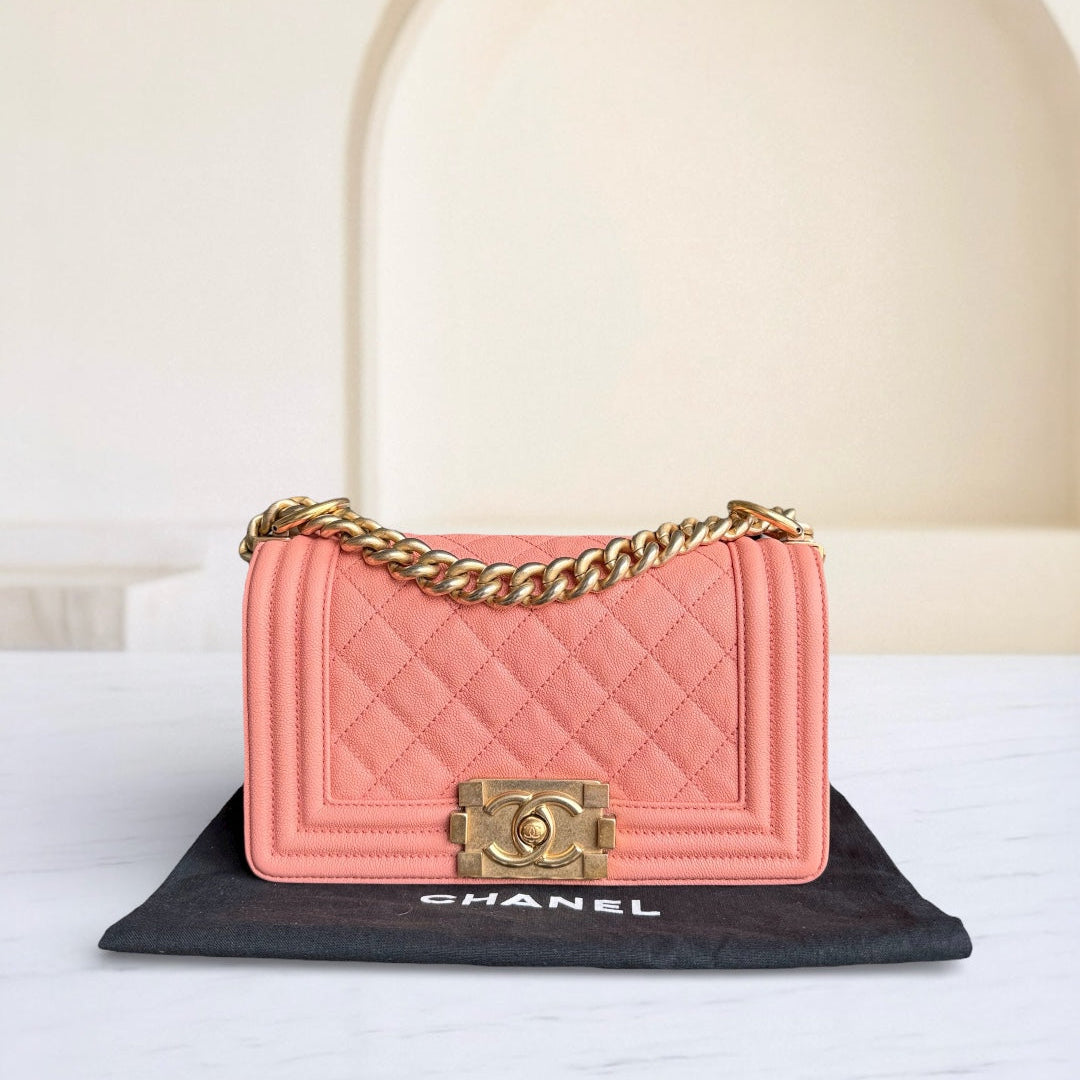 Chanel Boy Small - Caviar 20CM Quilted Blush Gold Hardware Series 27