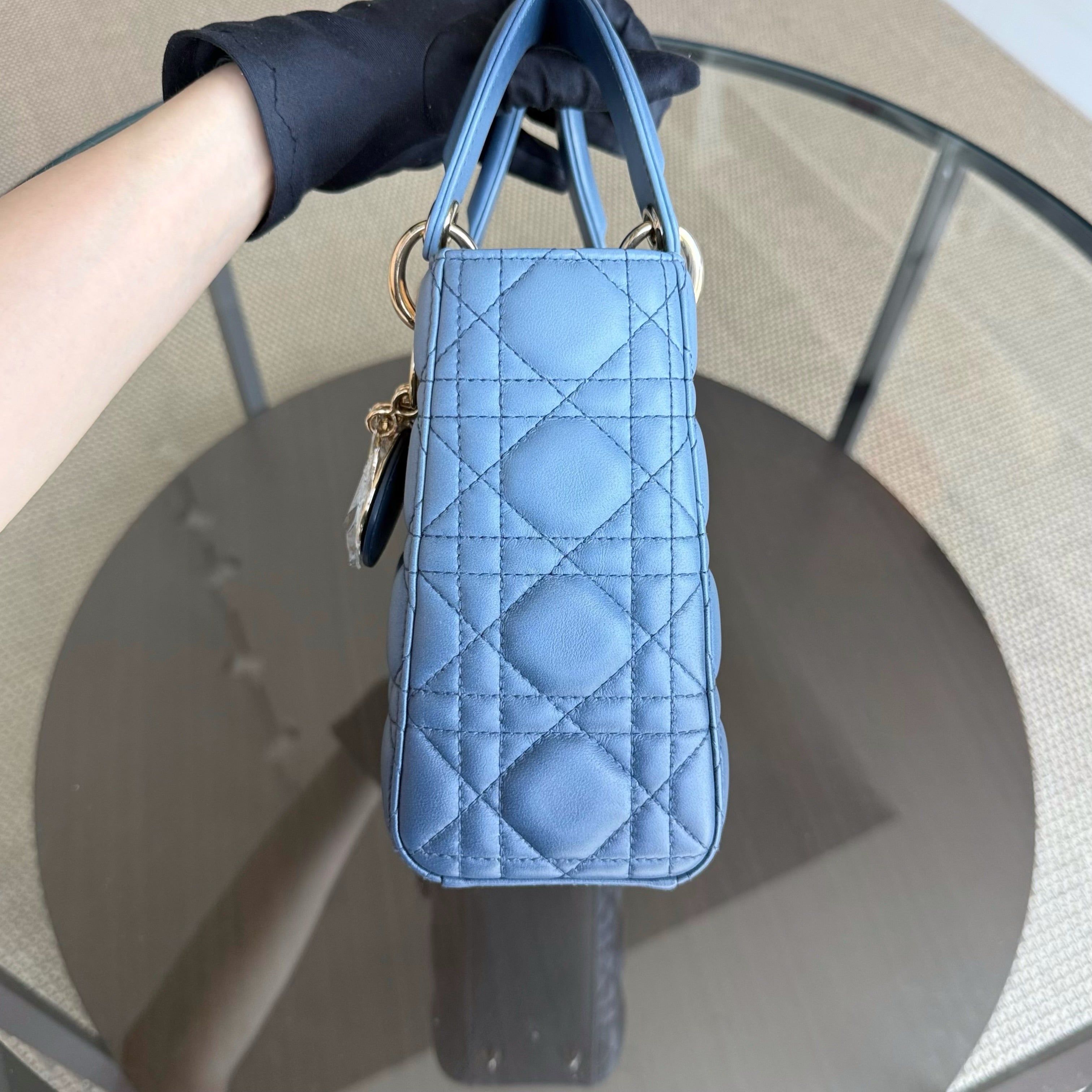 Dior Lady Small Flap - Cannage Lambskin Blue Gold Hardware MyABC