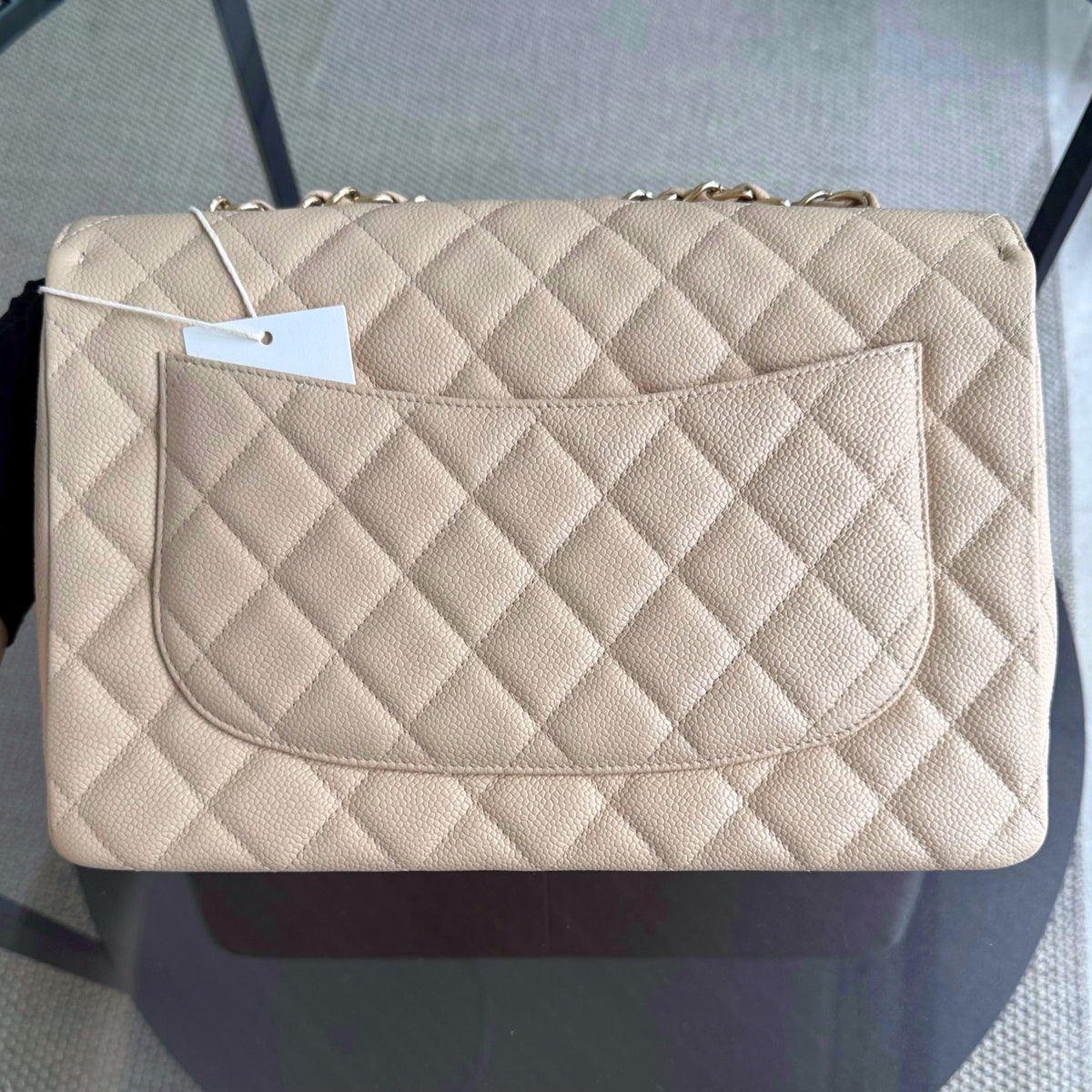 Chanel Classic Flap Jumbo - Caviar 30CM Single Flap Quilted Beige Gold Hardware Series 12