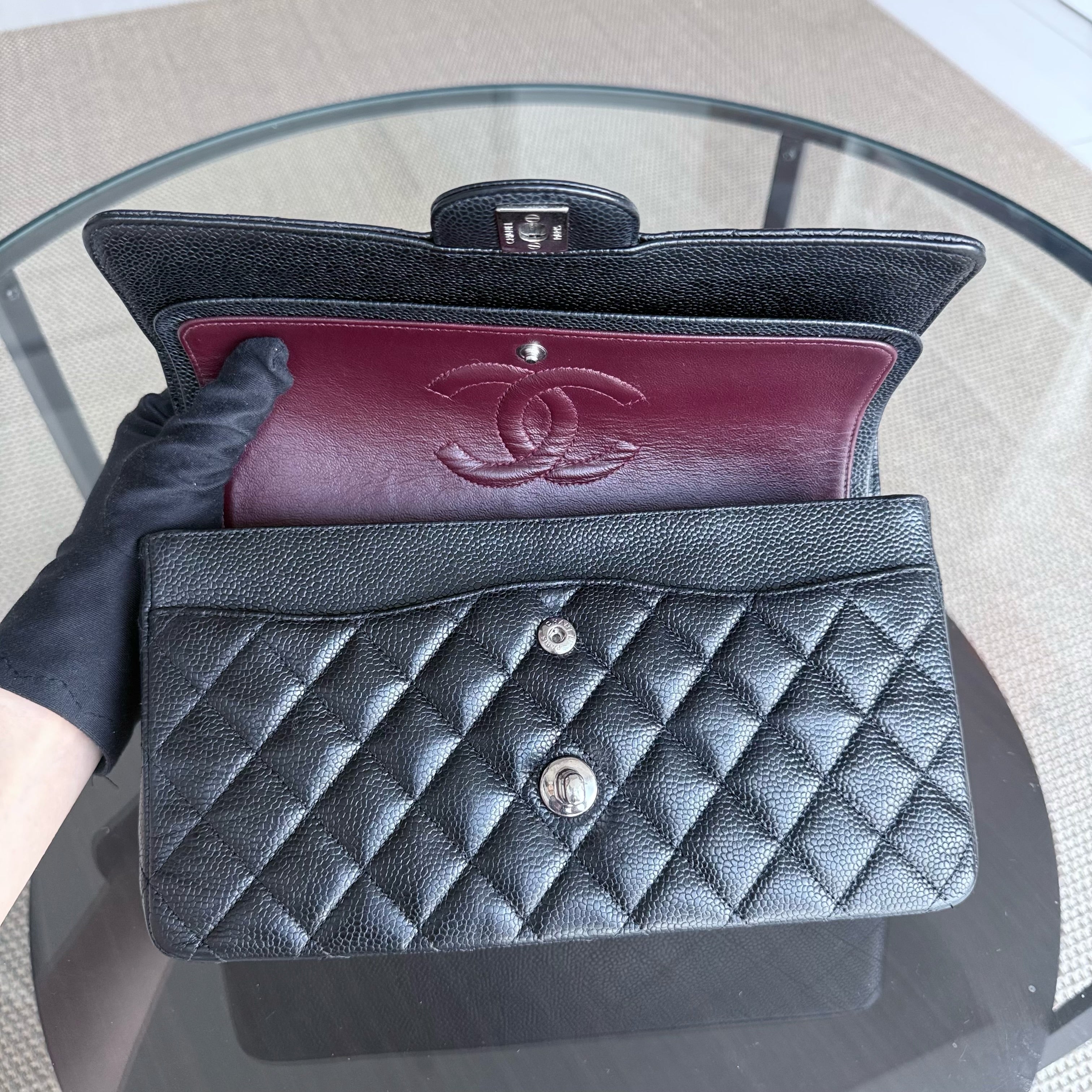Chanel Classic Flap Medium - 25CM Quilted Caviar Black Silver Hardware Series 20