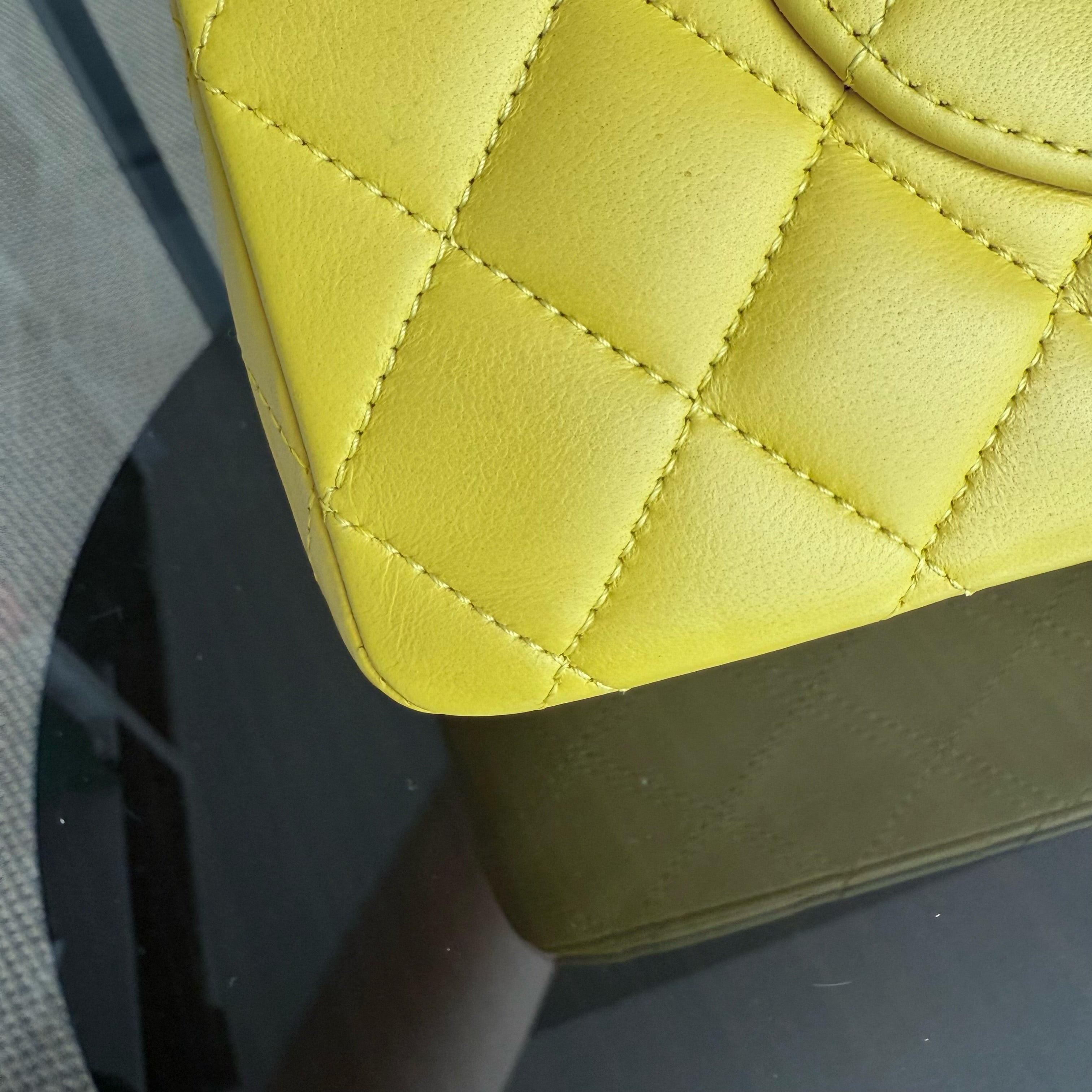 Chanel Classic Flap Medium - 25CM Quilted Lambskin Yellow Silver Hardware Series 13