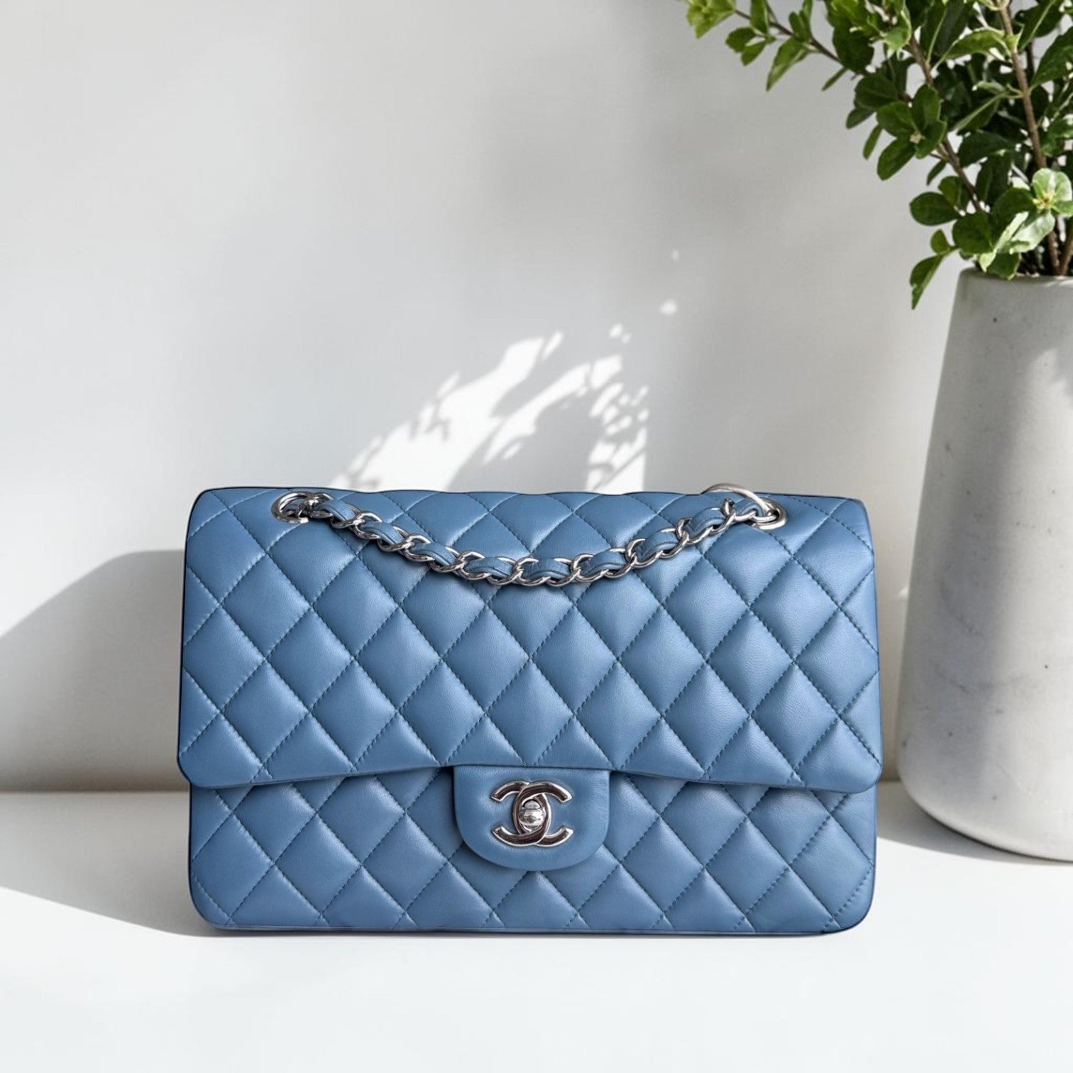 Chanel Classic Flap Medium - 25CM Quilted Lambskin Blue Silver Hardware Series 17