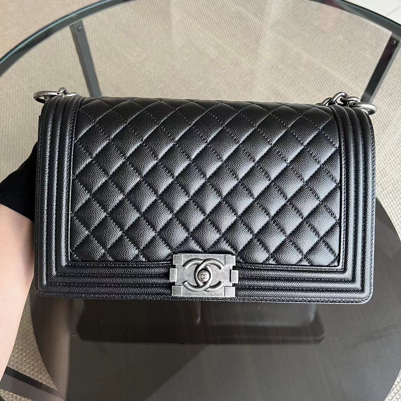 Caviar Boy New Medium 28CM Quilted Black Ruthenium Silver Hardware Series 26