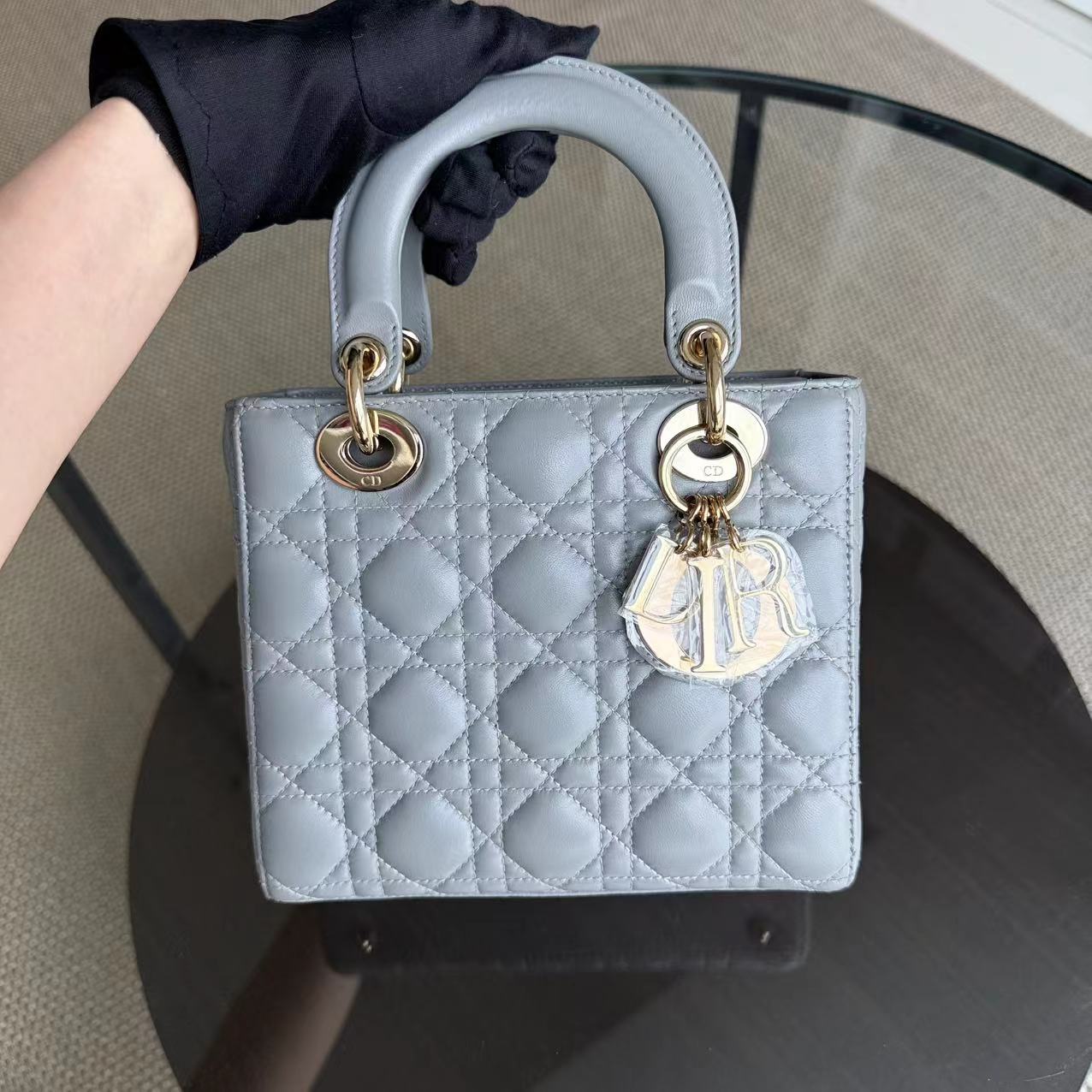 Dior Lady Small Cannage Lambskin Grey Gray Golden Hardware ABC MyABC Shoulder Bag